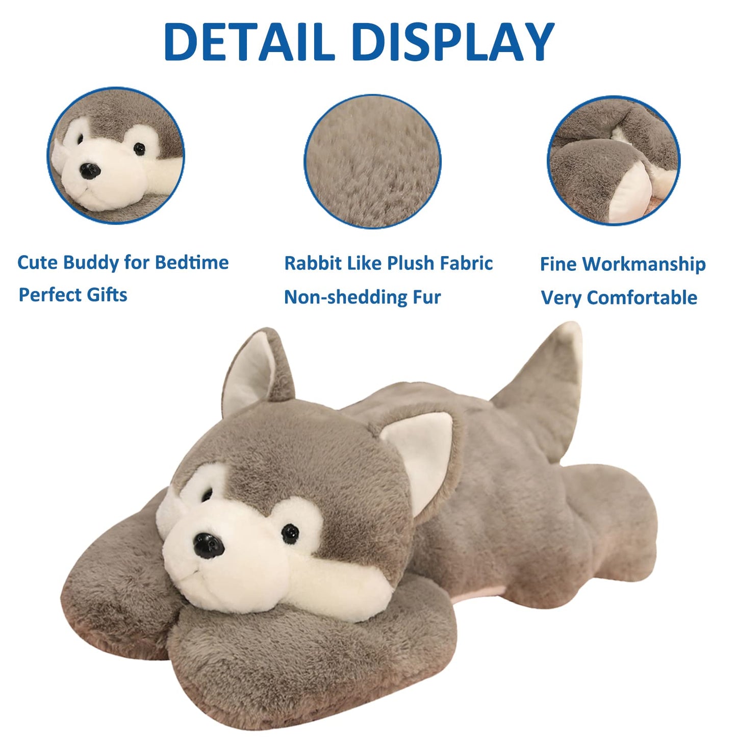 Hronsa Weighted Stuffed Animals, Weighted Husky Stuffed Animal Toy Cute Husky Plush Pillow for Adults Boys Girls, 11.8in