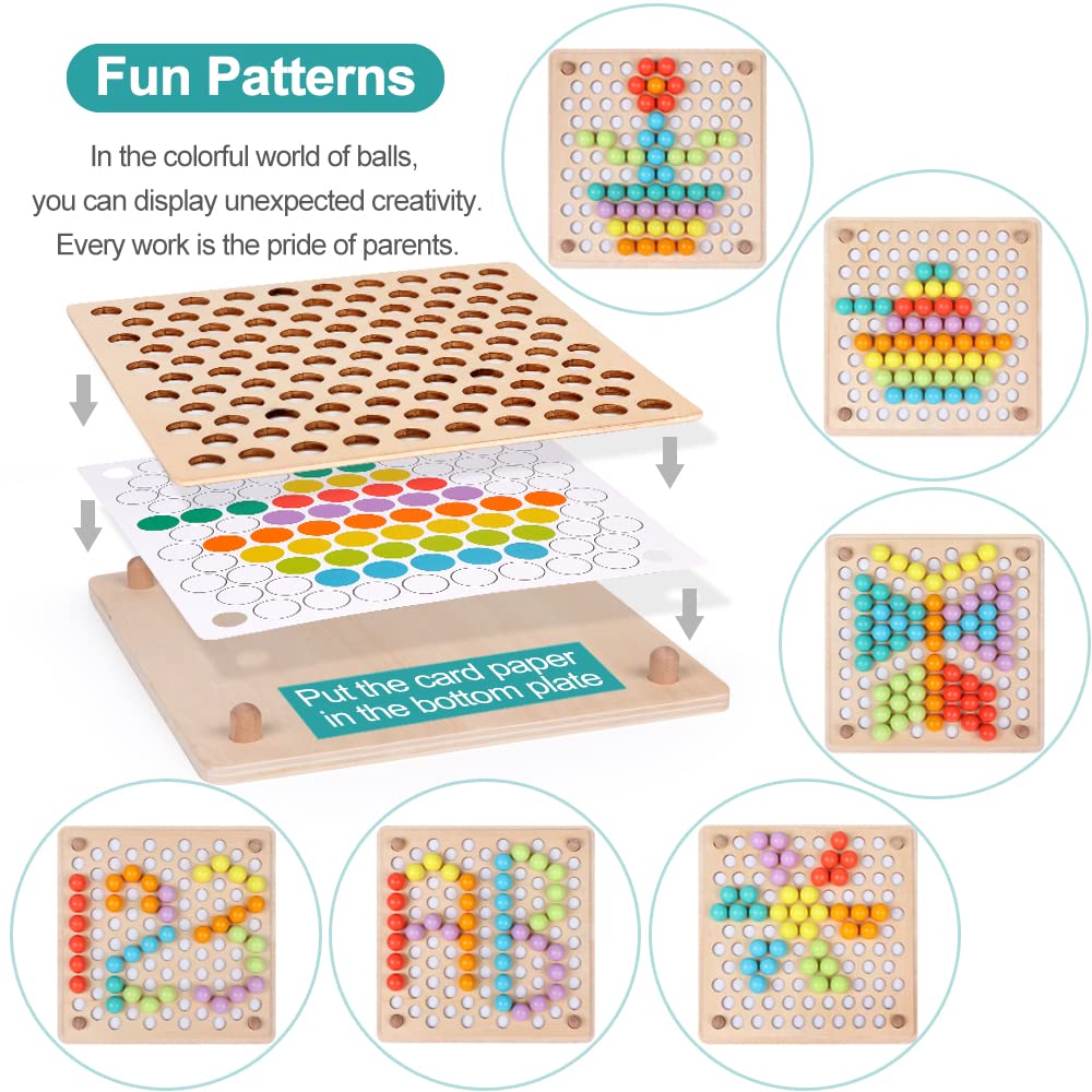 XISTEST Kids Wooden Toy, Children's Toys for 3 Years Old, Montessori Board, Fine Motor Early Education Color Recognition Chopsticks Clip Beads Hands Brain Training