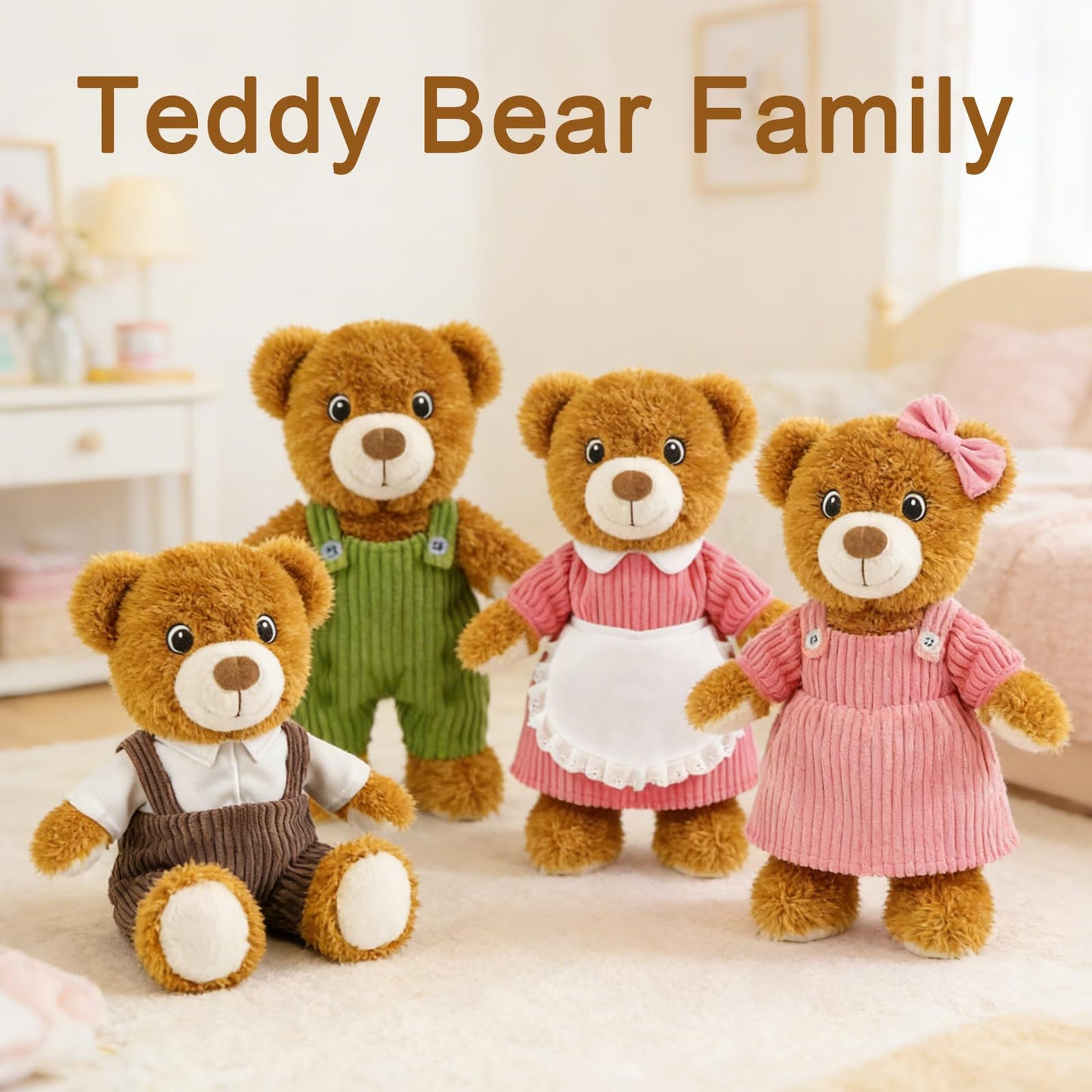 14.5 Inch Cute Boy Teddy Bear Plush Toy - Soft Easter Teddy Stuffed Animal Bear with Shirt & Brown Overalls, Bear Plush Animal Doll for Kids, Family, Babiesm, Boys & Girls Birthday Easter Gift(Dad)