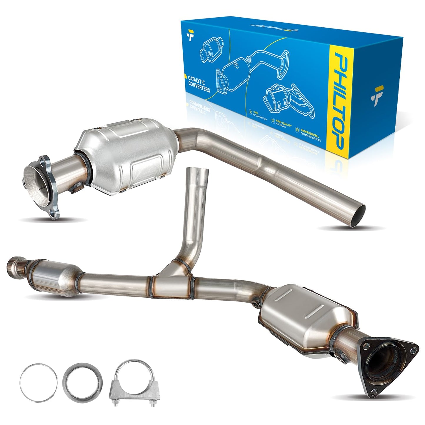 PHILTOP Catalytic Converter Kit Compatible with Chevrolet GMC 2014-2018 Silverado 1500/Sierra 1500 5.3L/4.3L, 2015-2019 Tahoe/Suburban/Yukon/Yukon XL 5.3L Replace# 50497, 645159, 50563 (EPA Compliant)