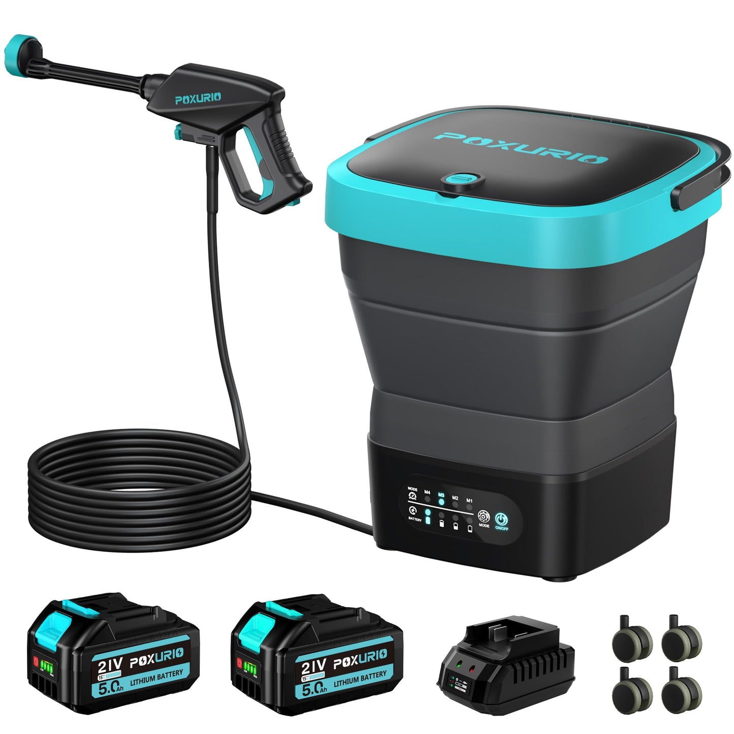 750PSI Portable Pressure Washer Cordless, 4.5Gal Tank, 4 Adjustable Pressure Electric Power Washer with 2x5.0Ah Battery & Quick Charger, 5-in-1 Nozzle, 10FT Hose, Power Cleaning for Car Washing, Patio