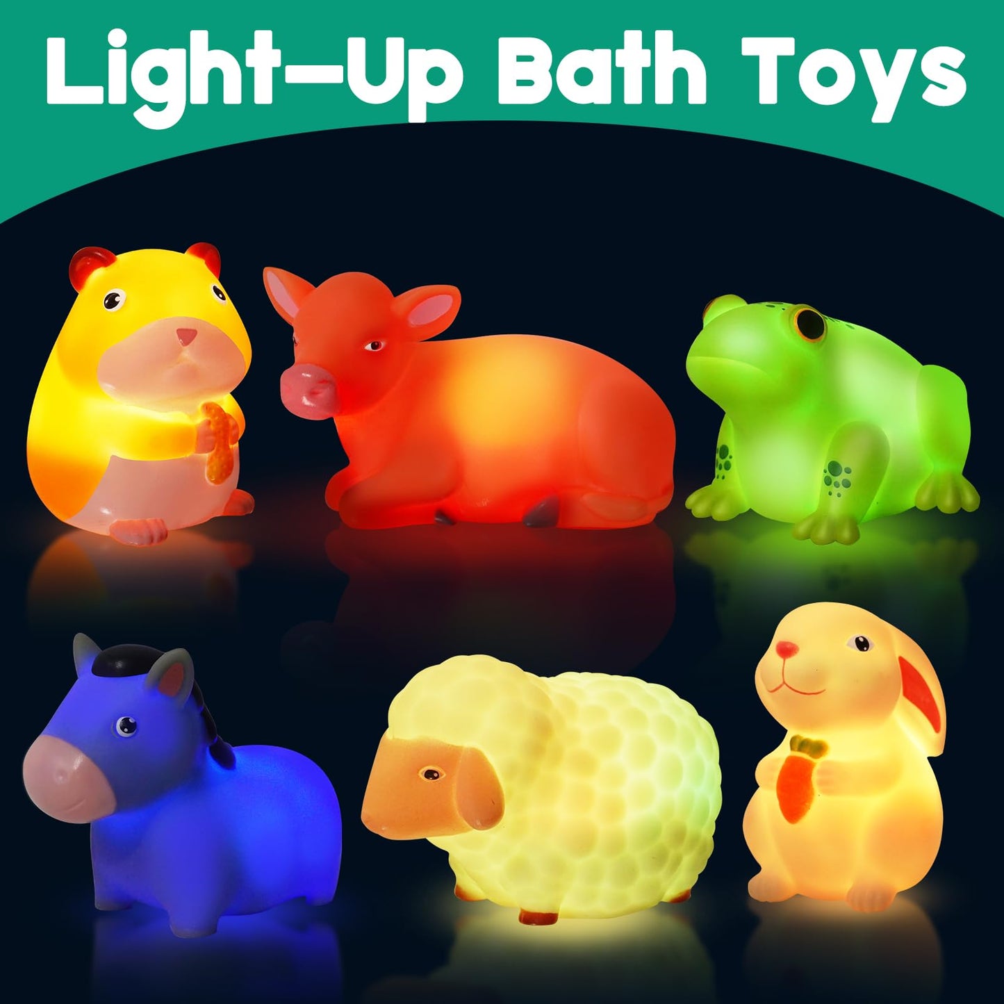 VIBOYLAR Bath Toys for Toddlers 1-3: 6 PCS Light-Up Farm Animal Bath Toy Set, Baby Bath Toys, Bathtub Pool Bath Toy for Kids, Christmas Birthday Gifts for Boys & Girls Ages 1 2 3+ Years Old