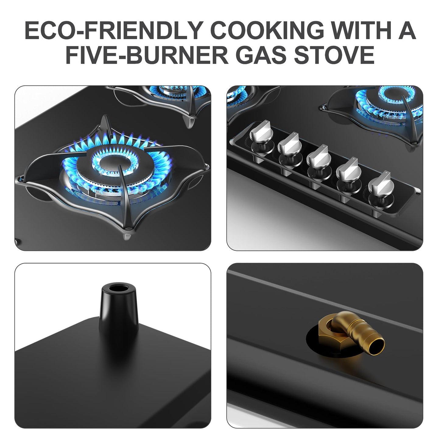 Nafewin Gas Cooktop 36 Inch, 5 Burner Gas Stove Top Built-in Propane Stove Stainless Steel, NG/LPG Dual Fuel Auto Ignition Propane Cooktop, Thermocouple Protection