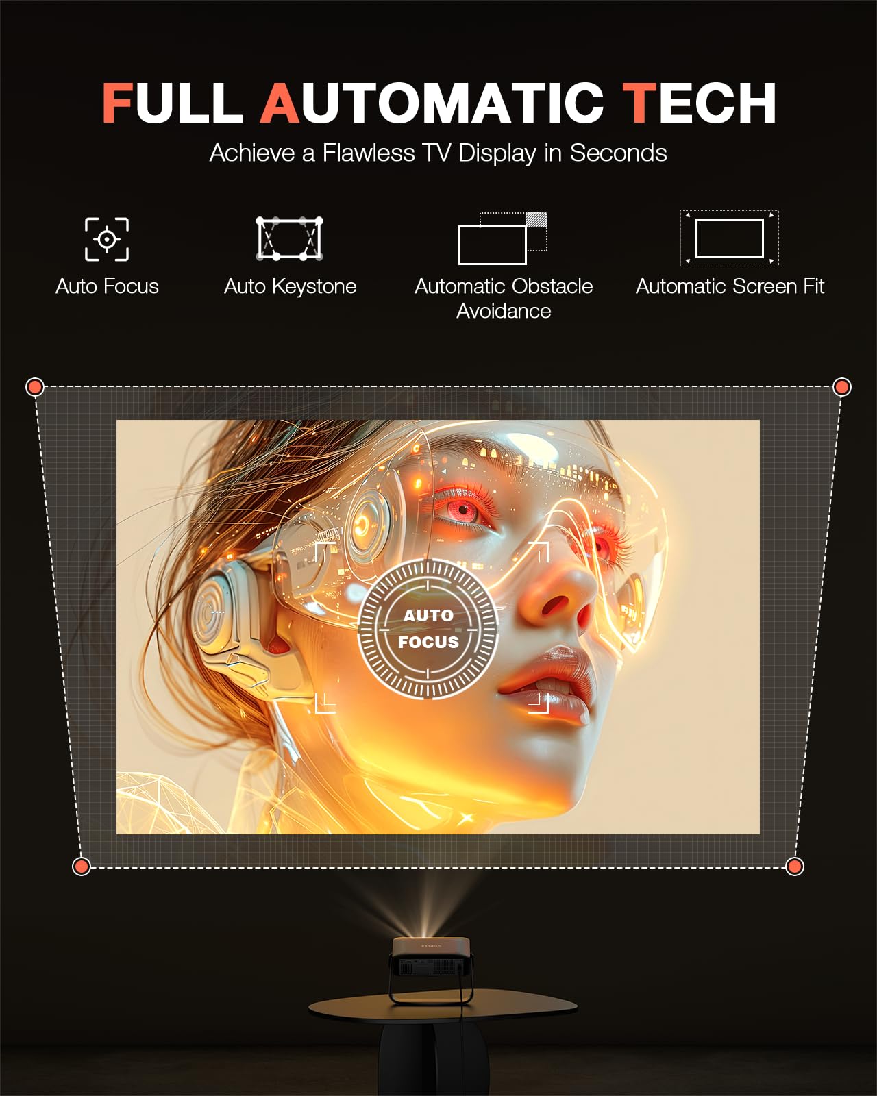 【360°Adjustable Stand & Auto Focus/Keystone】Mini Projector with WiFi and Bluetooth, Native 1080P Portable Outdoor Movie Projector, VOPLLS Home Projector 4K Support for HDMI/USB/AV/Phone/Laptop(black)