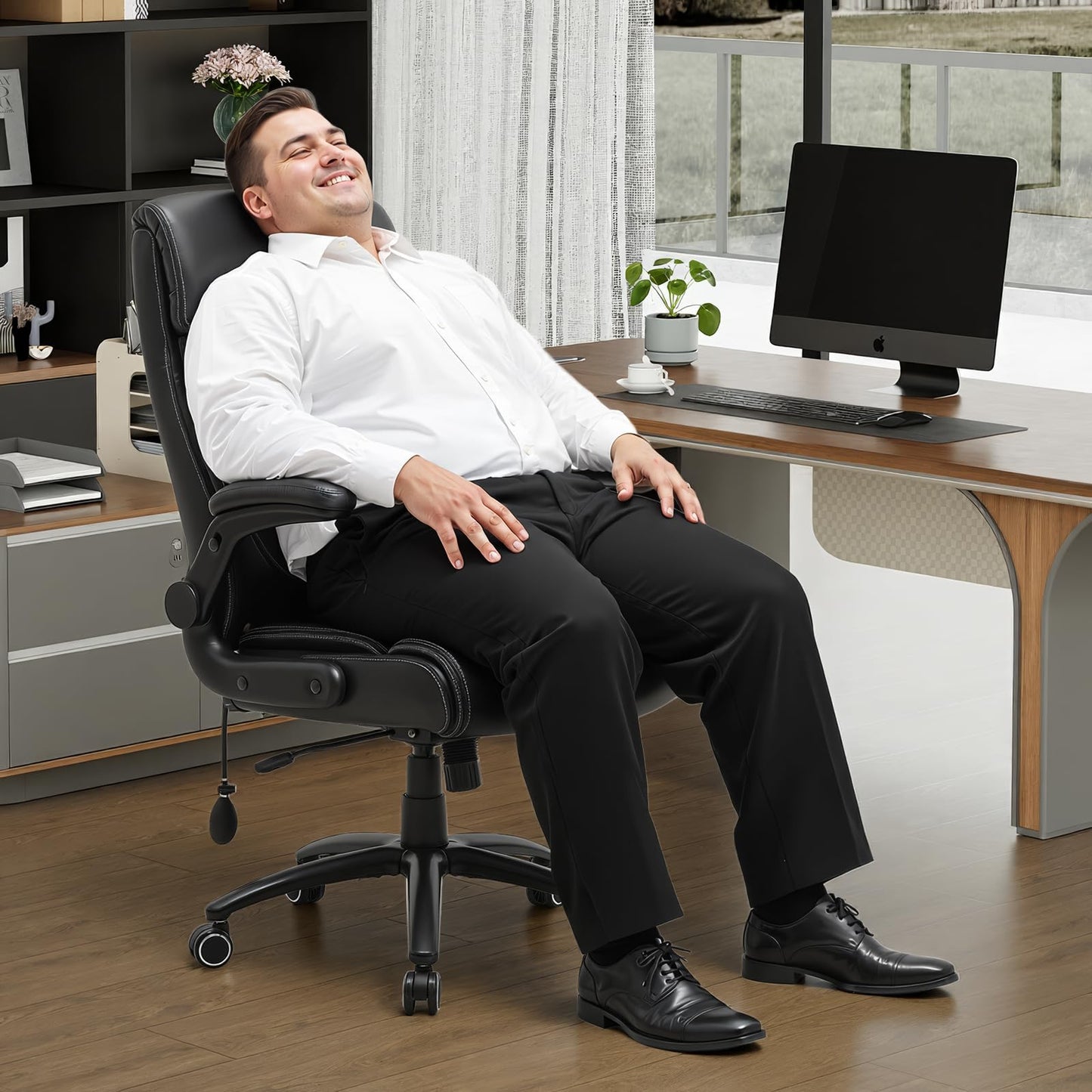 MALOL Heavy Duty High-Back Office Chair, Ergonomic Home Computer Chair with Lumbar Support & Tilt Lock, Big and Tall Executive Office Chairs for Work, Black