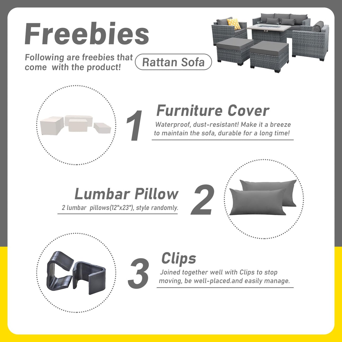 Lviden 6 Pieces Wicker Patio Furniture Sets Outdoor Conversation Set HDPE Rattan Sectional Sofa Couch with 45" Fire Pit Table and Grey Cushions