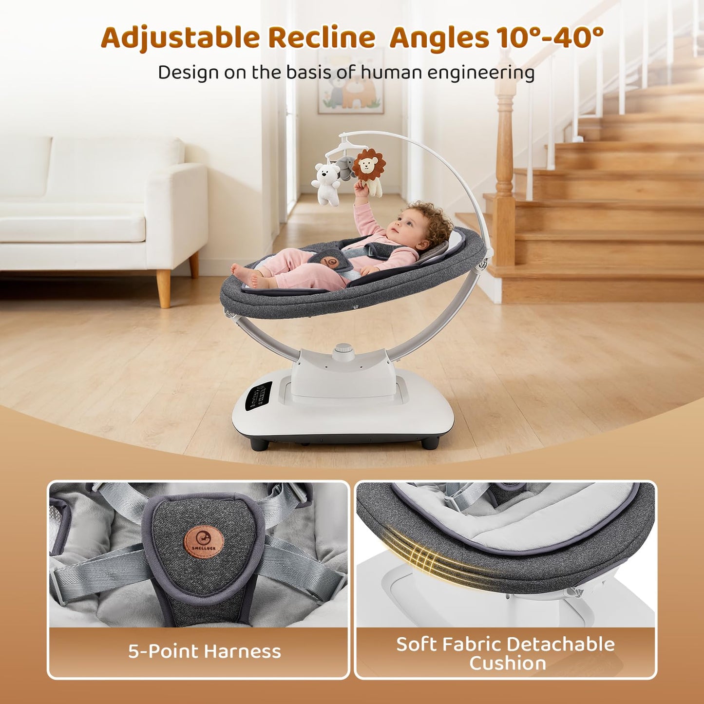 Baby Swing, Multi-Motion Baby Swings for Infants to Toddlers, Enabled with 5 Unique Motions & 5 Speeds, 360° Rotating Seat, 5-Point Harness, 5 Preset Lullabies
