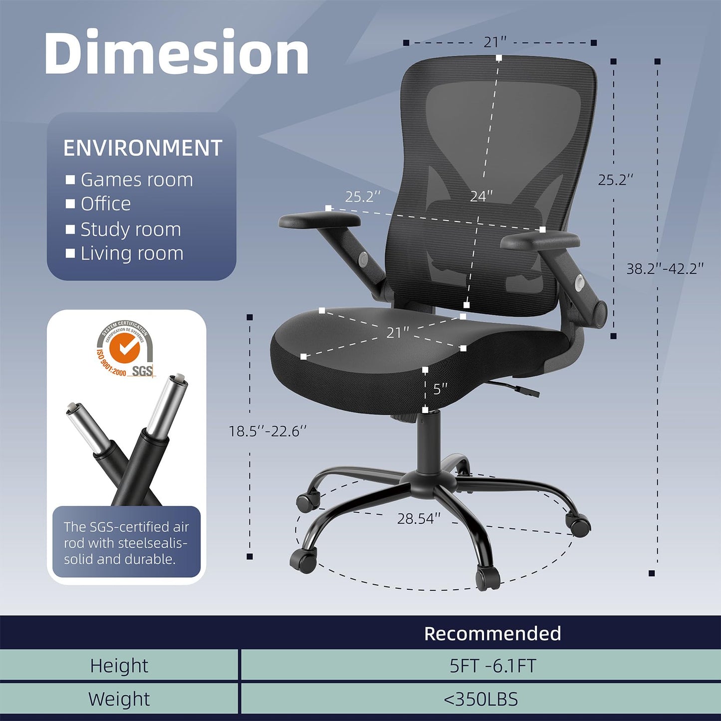 ralex-chair 8Pack Office Chair Ergonomic with Adjustable Lumbar Support,Desk Chair with Mesh Back& PU Leather Seat,Computer Chair with 3D Flip-up Armrest, Comfortable for Work,Home，Conference Room