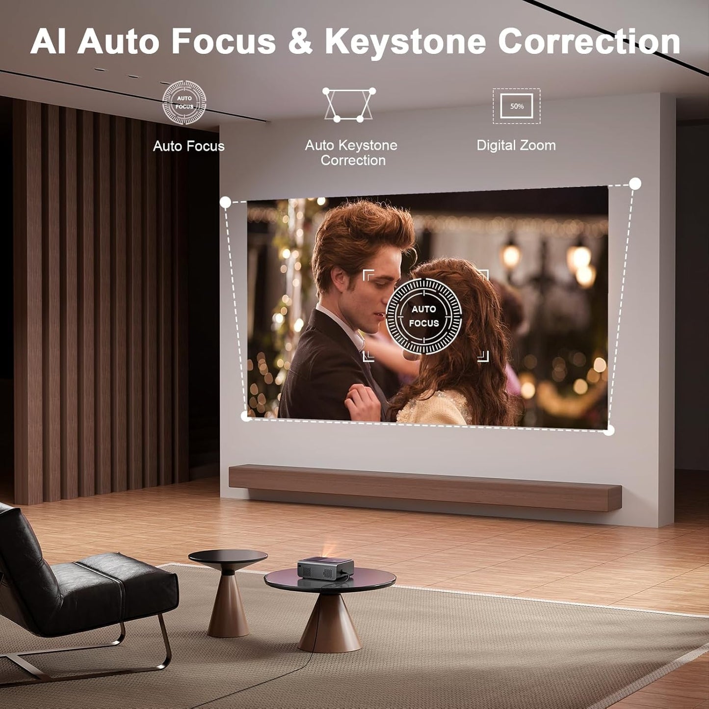 【Officially-Licensed APP & 800 ANSI】Smart Projector with WiFi and Bluetooth 4K Support, VOPLLS Auto Focus/ Keystone Outdoor Portable Movie Phone Video Proyector for Bedroom/Home/Wall/Celling