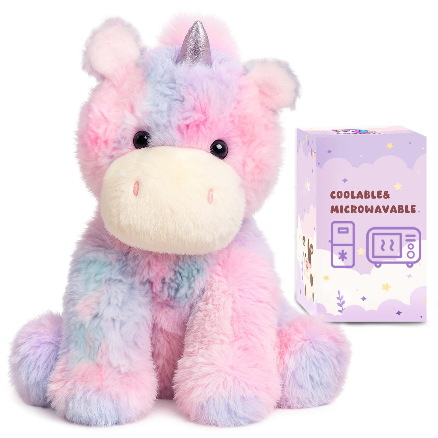 Easfan Weighted Stuffed Animals, Heated & Coolable Weighted Plush Toy for Period Cramps & Pain Relief, Microwavable Lavender Scented Toys Cute Soft Plushies, Unicorn Gifts for Adults & Kids,12 inch