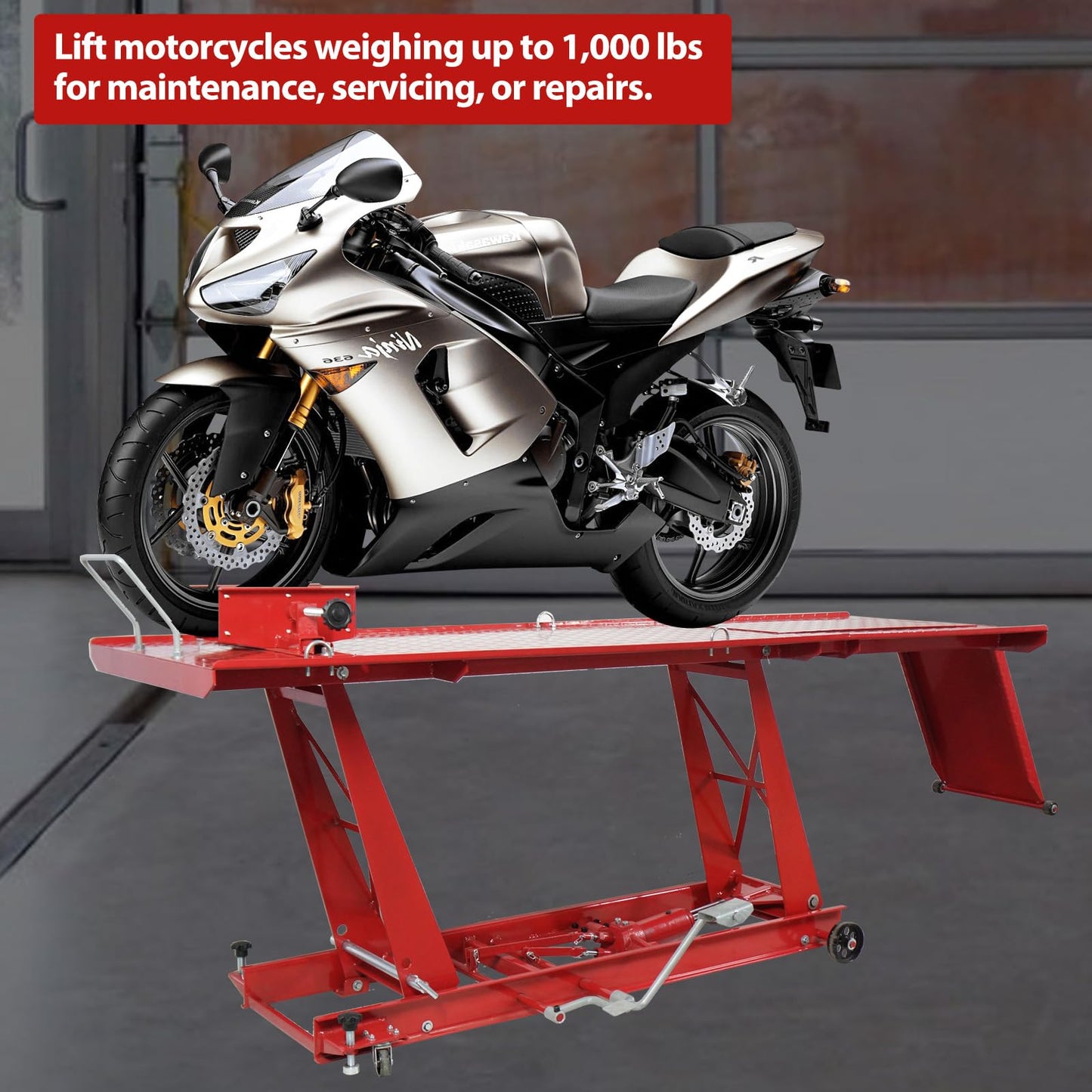 GarveeTech Hydraulic Motorcycle Lift - 1000 LB Capacity, Lift Hoist, Jack Stand, for Mechanics, Workshops, Homes