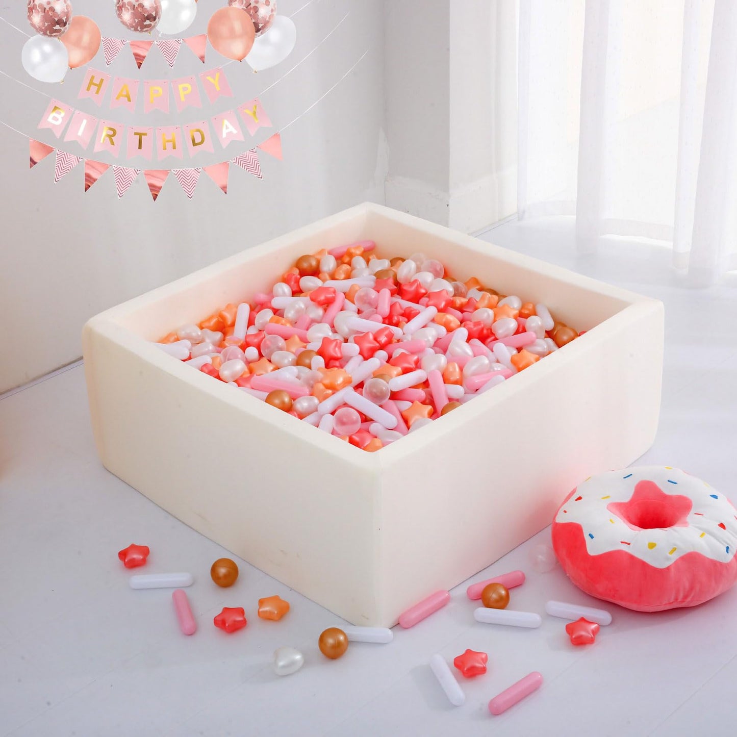Heopeis Ball Pit Balls Stars Hearts Strip Shapes for Toddlers - 50 150 200 500 Plastic Toy Balls for Boy Girls Ballpit Play Tent Playhouse, Kids Pool Water Toys, Birthday Party Decorations