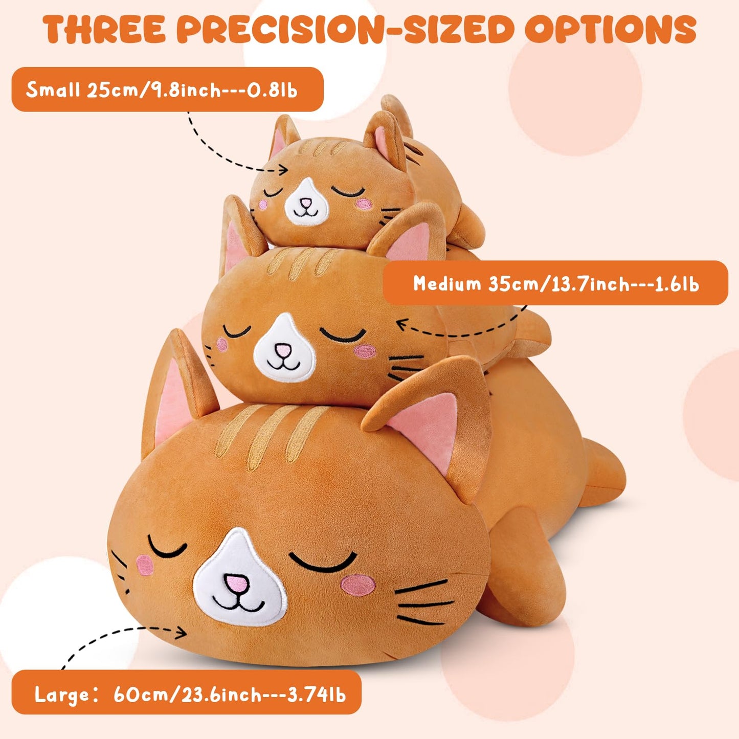 TOYSYM Weighted Stuffed Animals Cat, Orange Cat Plush with Weighted Beads, Cute Cat Plushie Pillow Gifts for Adults Kids Boys Girls 9.8inch