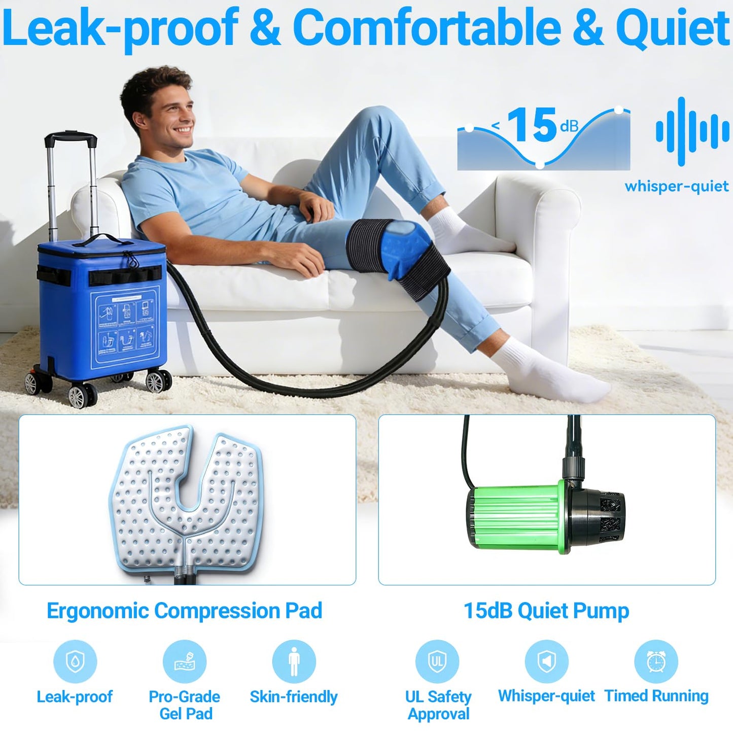Ice Machine for Knee After Surgery, Cold Therapy Machine for Knee Replacement, Portable Ice Therapy Machine with Wheels, Handle for Pain Relief - Unisex for Men/Women