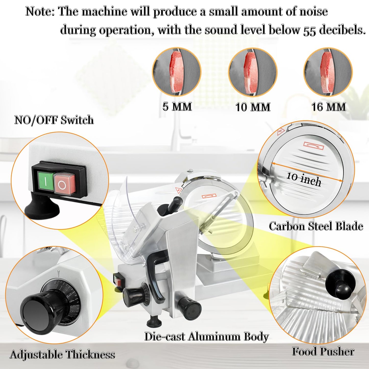 CTJ Commercial 10" Meat Slicer Electric Food Slicers 150W Meat Cutter Machine for Commercial and Home Use with Cut-Resistant Gloves for Cutting Deli, Vegetables, Hard Bread, Cheese, Ham