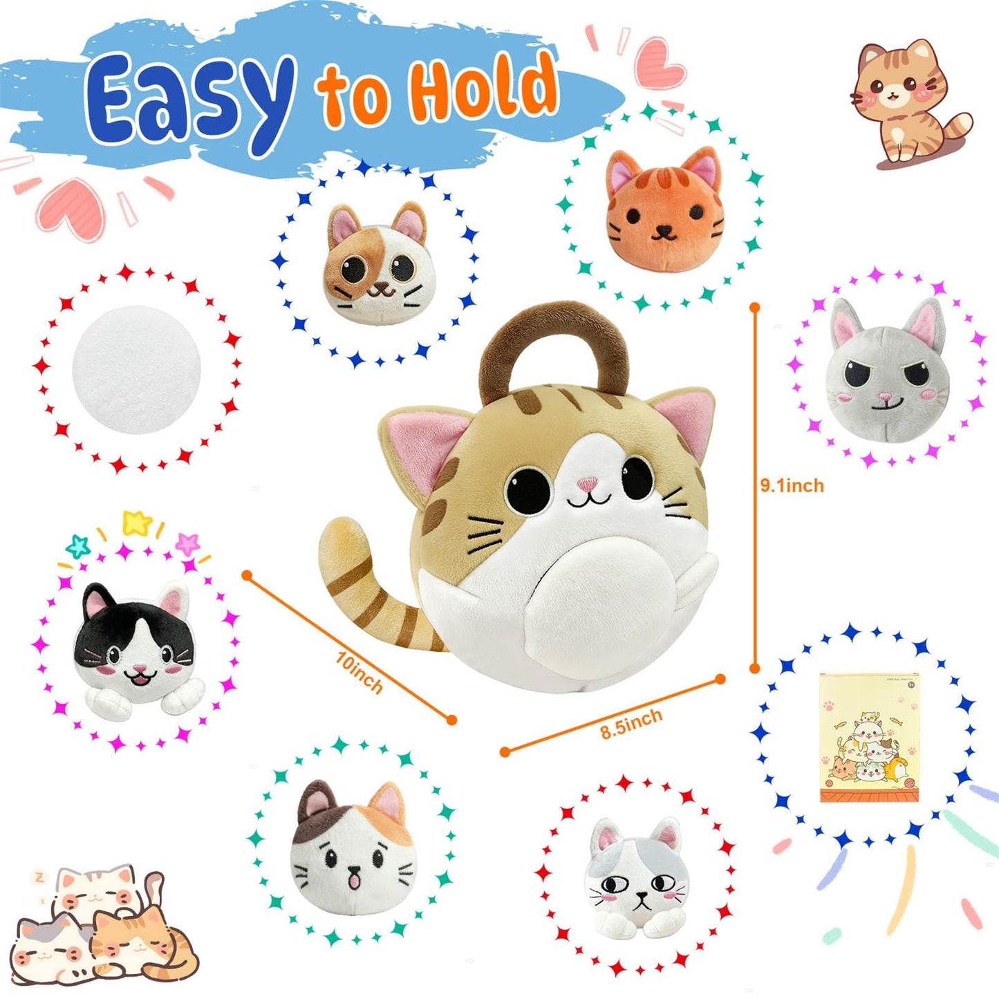 hittaty Cat Stuffed Animal House- Plush Kitten Toy Set with 6 Soft Cats Interactive & Portable Plush House Kitties Carrier Playset for Toddlers & Kids, Sensory Toys Boy Girl Birthday Gift