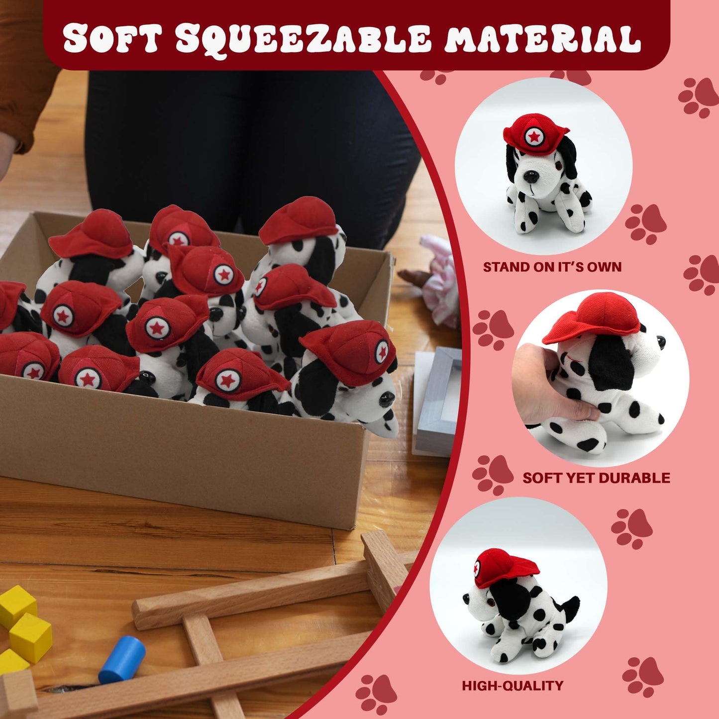 4E's Novelty 12 Pack Dalmatians Stuffed Animals - Soft Stuffed Dalmatian Dog Plush, 6” Small Dalmatian Puppy Plush with Fire Hat, Dalmatian Dog Toy for Kids, Birthday Party Favors