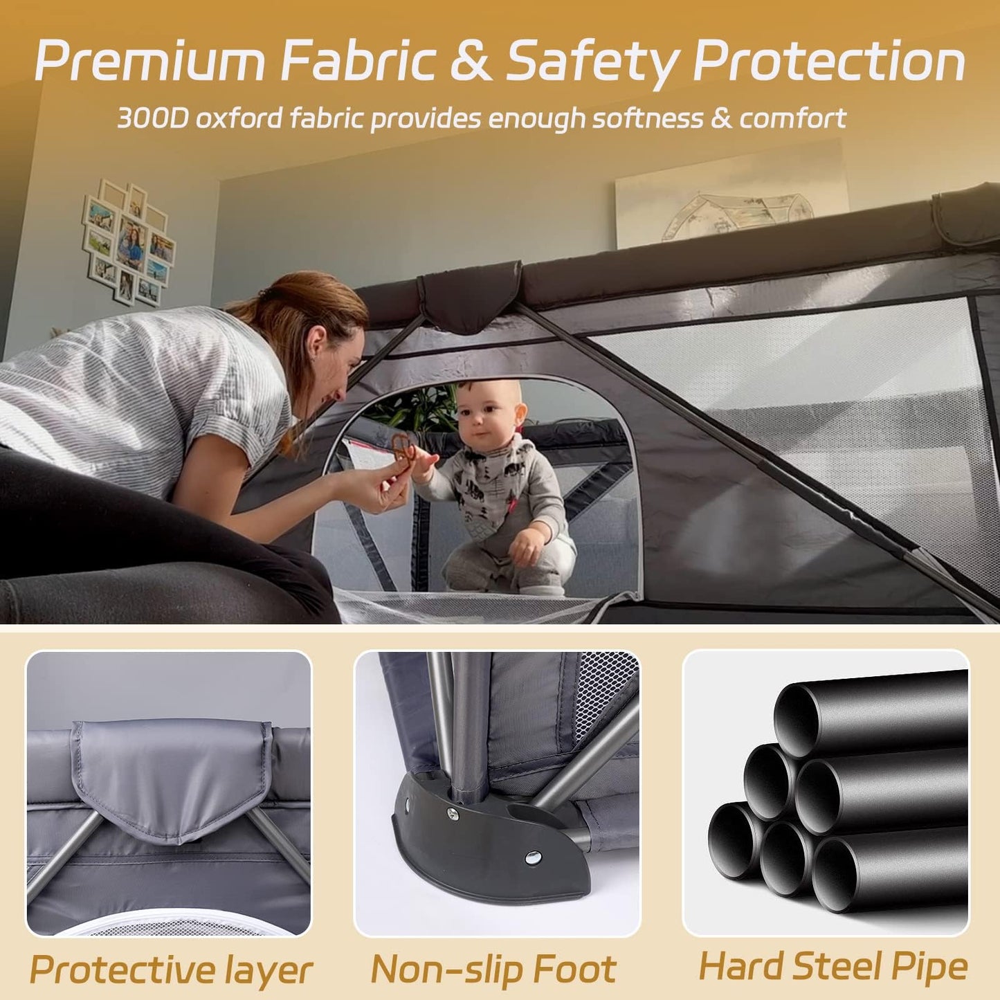 Foldable Baby Playpen, Extra Large Play Pen for Babies and Toddlers, Baby Fence Play Yard, Safety Kids Portable Playpin Indoor&Outdoor (50"X50",Dark Grey)