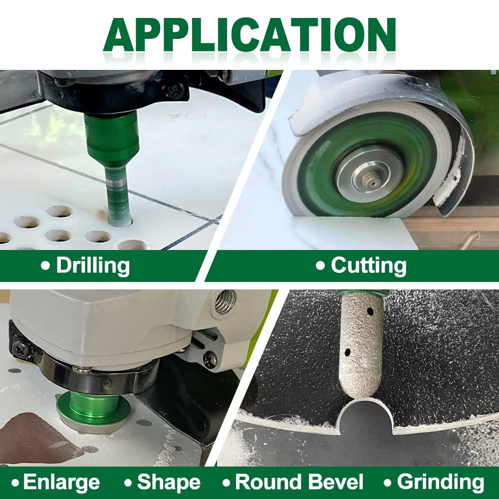 KURSTOL Diamond Core Drill Bits Kit - 11pcs 6/6/6/20/25/35/50mm+2" Beveling Chamfer Bit+3/4" Finger Milling Bit+Triangle Adapter to 5/8-11" Thread+4.5" Cutting disc for Porcelain Ceramic Tile Granite