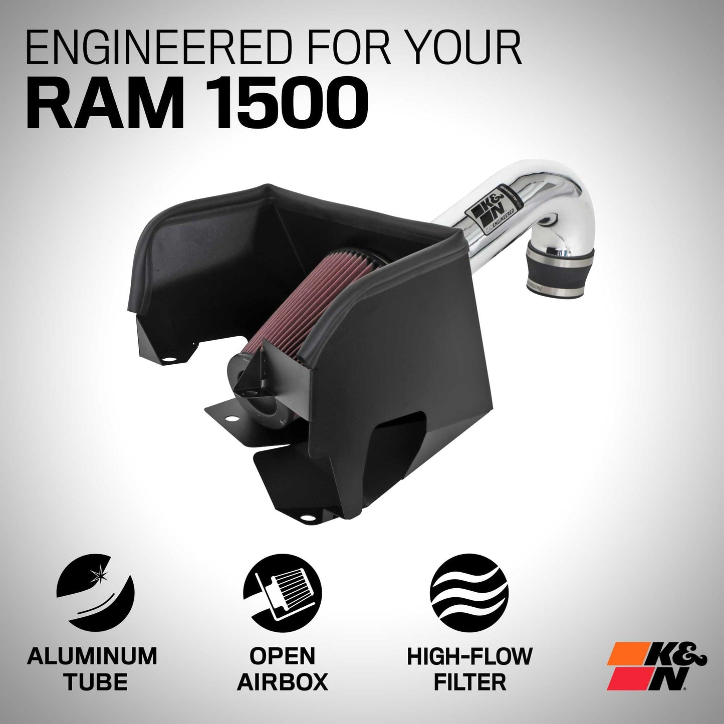 K&N Cold Air Intake System: High-Flow Air Filter, Increase Performance & Towing: Compatible with 2019-2024 RAM 1500, 77-1578KP