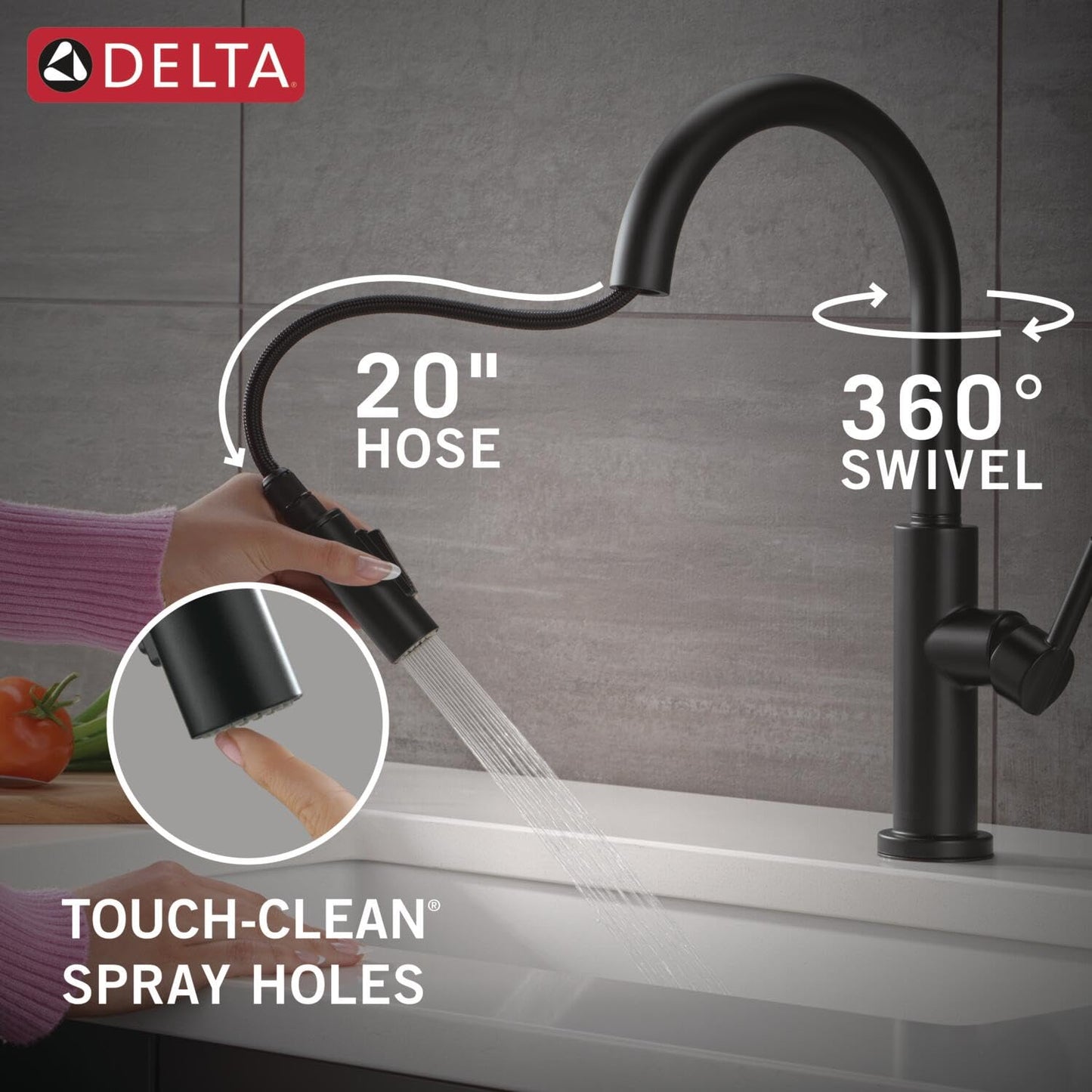 Delta Faucet Nicoli Kitchen Faucet with Pull Down Sprayer, Single Hole Matte Black 19867LF-BL
