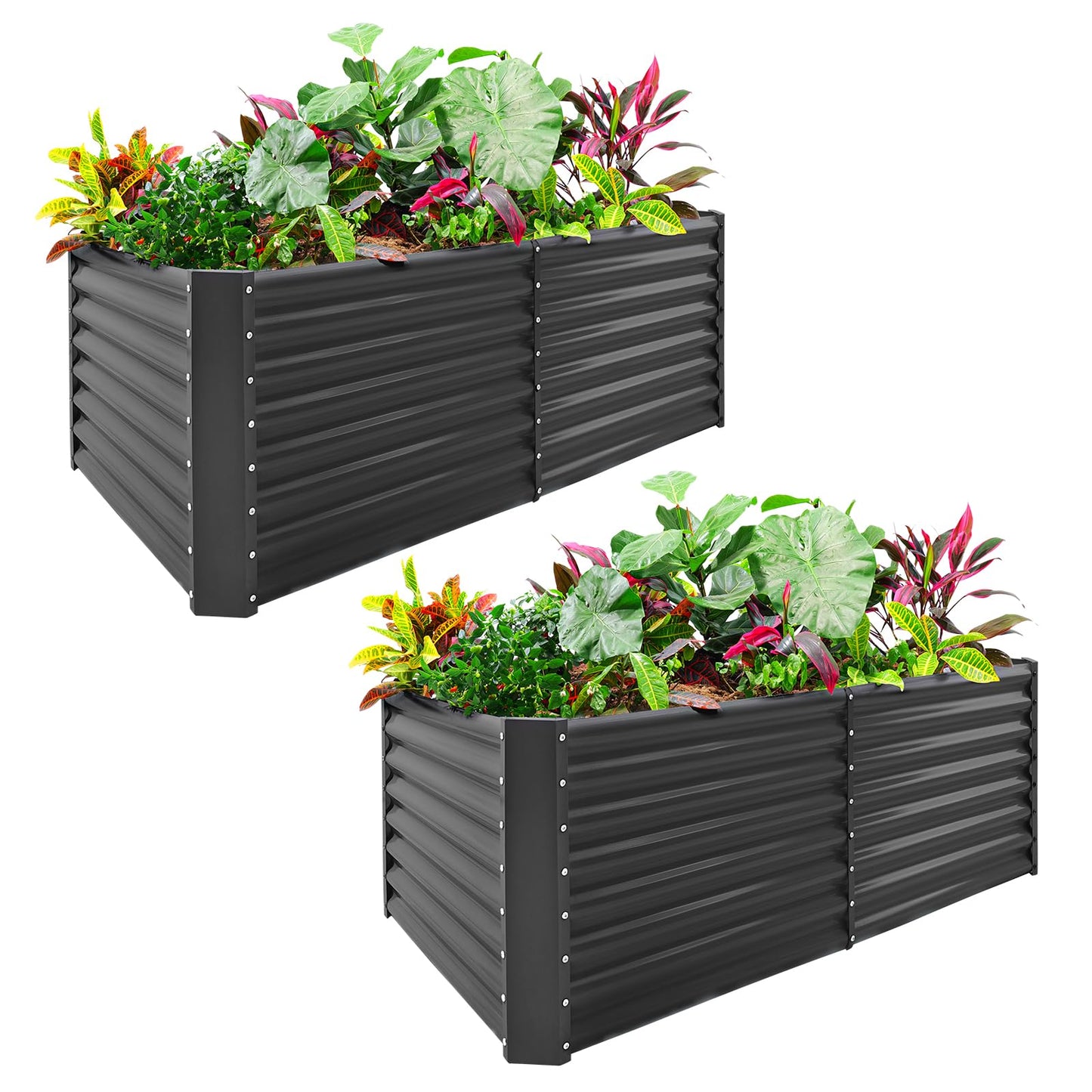 Land Guard 2 Pack 6×3×2 ft Galvanized Metal Raised Garden Bed, 2FT Deep Root Elevated Planter Box Steel Large Vegetable Flower Bed Kit, Gray