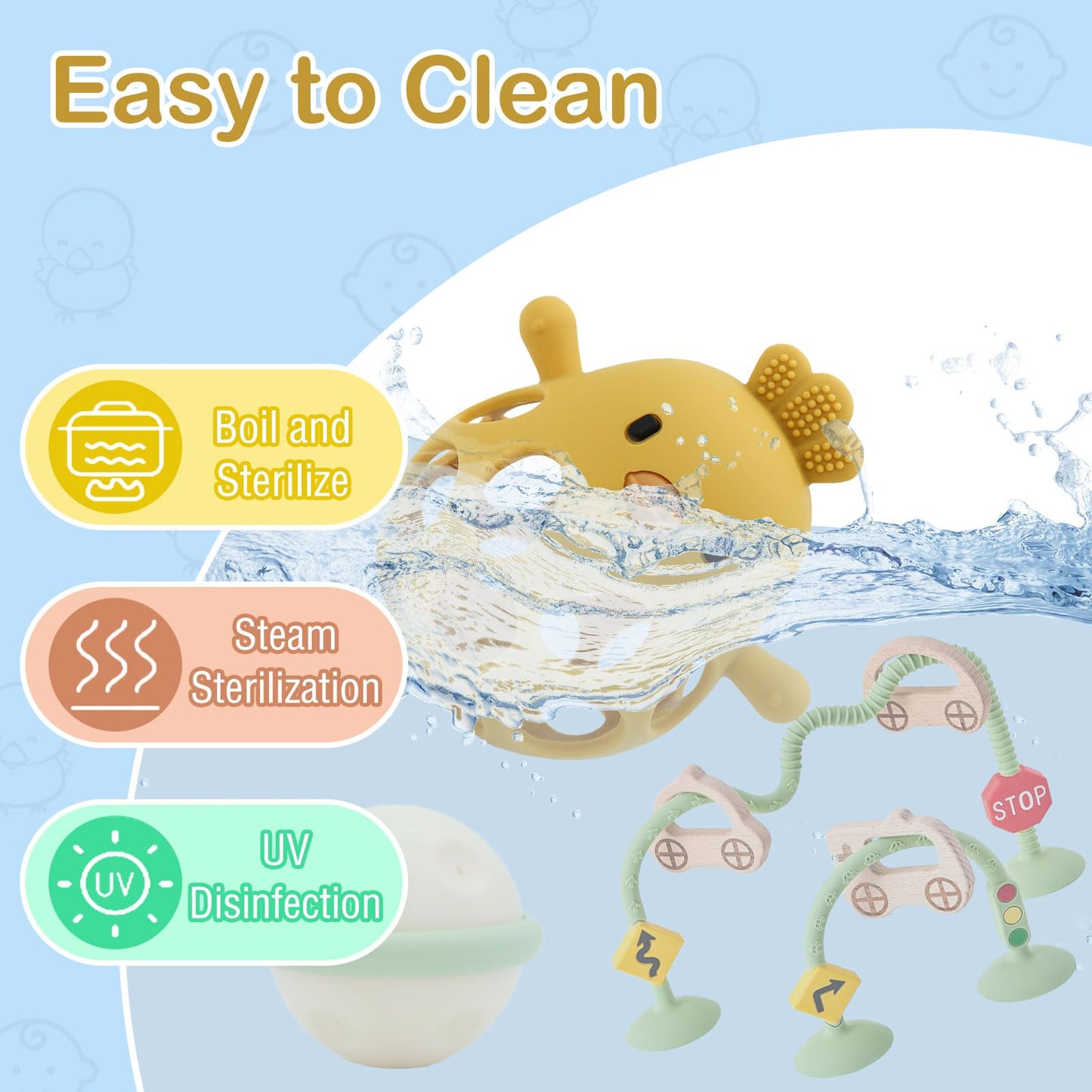 Baby Teething Toy, Silicone Hollow Groundhog Teething Toys, Food Grade Silicone Teething Mitten, Suitable for Babies of Any Age, Yellow