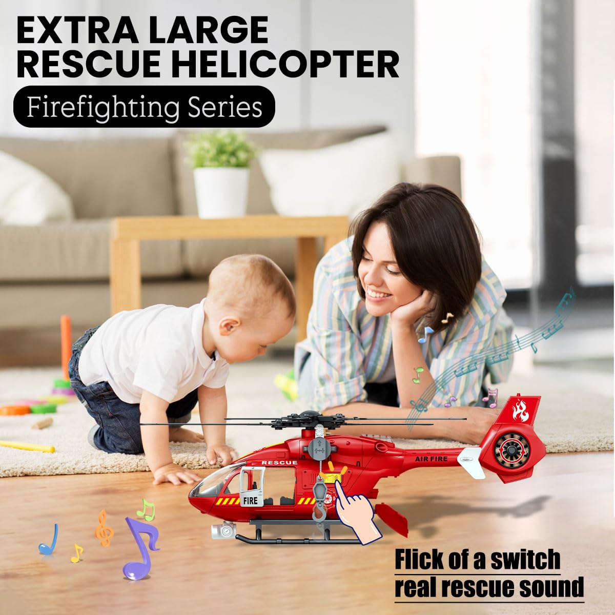 CSDCSD Kids Toys for 3 4 5 6 7 Years Old Boys, Large Helicopter Toy,Police Toys Crane Toy with Lights and Sounds,with Cargo Basket,Toddlers Gifts