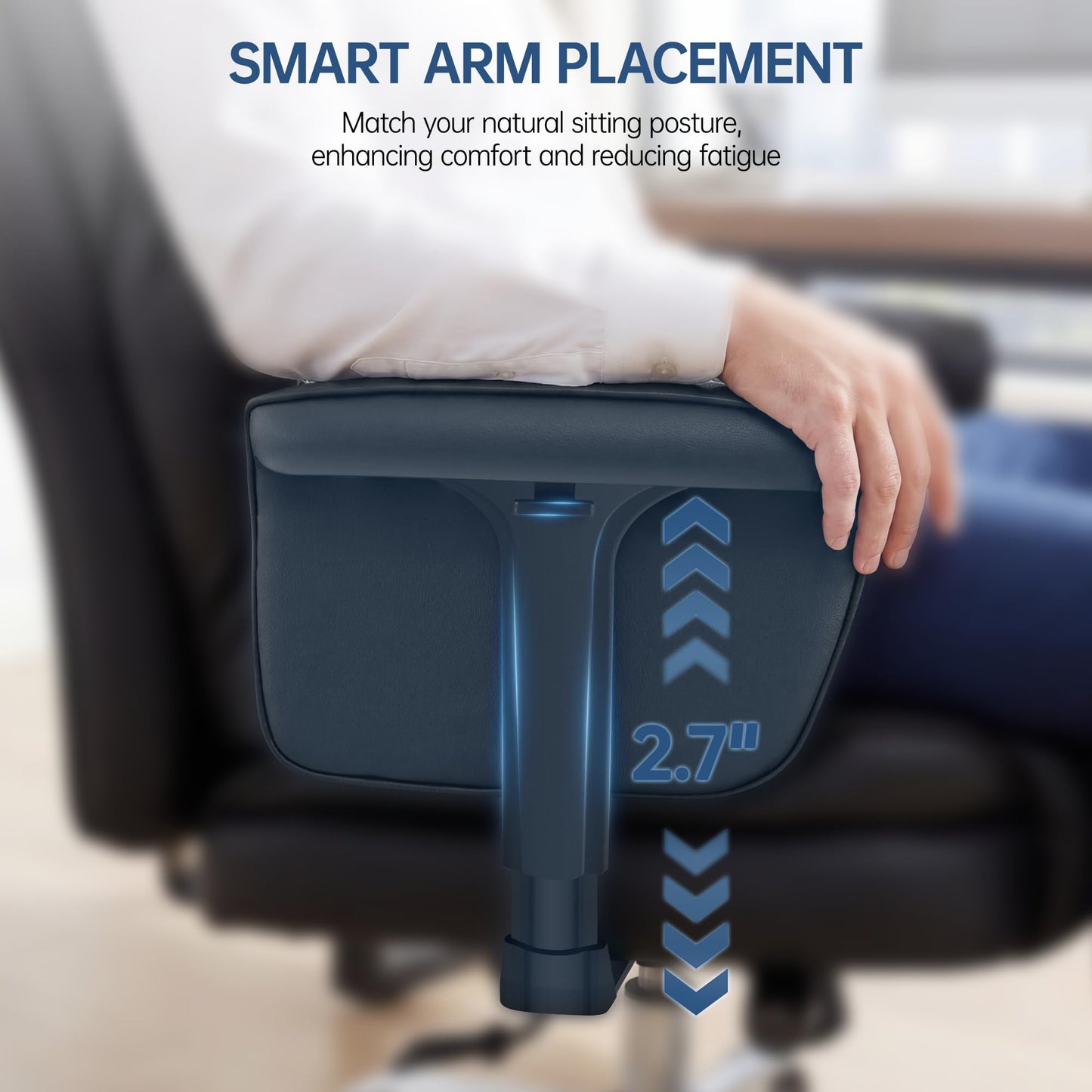 AreShark Big and Tall Office Chair - Executive High Back Leather Office Desk Chair with Adjustable Lumbar Support - Ergonomic Comfortable Heavy Duty Computer Gaming Chair with Padded Arms & Wide Seat