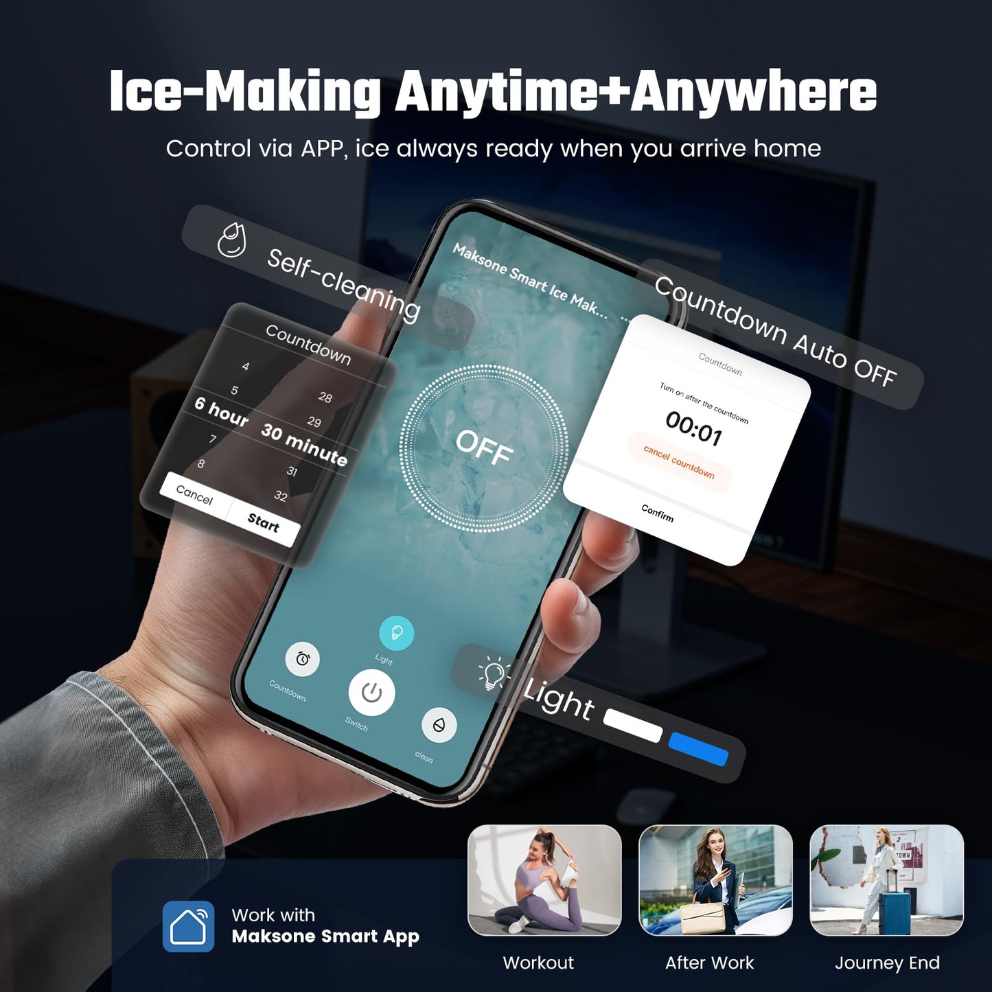 Maksone Nugget Ice Maker Countertop,44lbs/Day,Self-Cleaning ice Machine with Pebble ice,One-Click Operation,for Home/Kitchen/Office