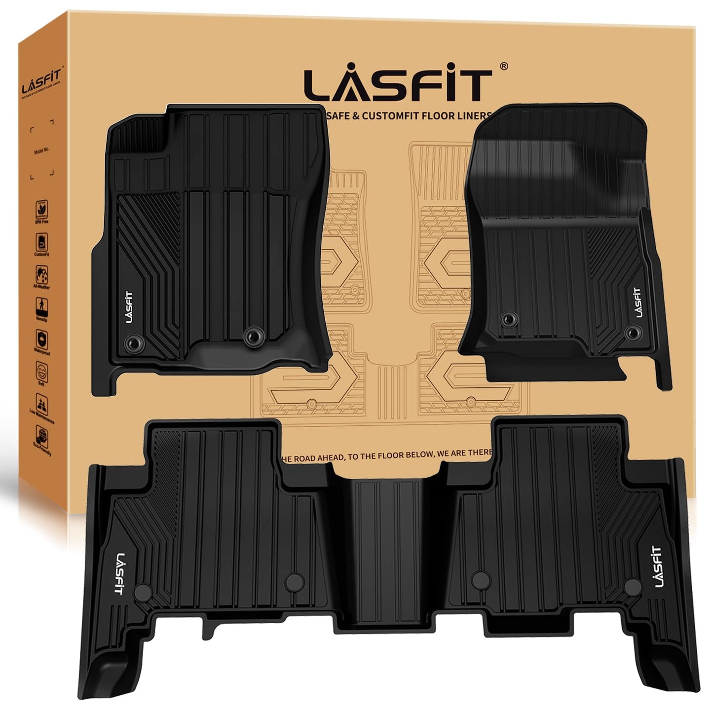 LASFIT Floor Mats for Toyota 4Runner 2013-2024 & for Lexus GX460 2014-2023, All Weather TPE Mats Floor Liner for Toyota 4 Runner (Fit 7 Seats & 5 Seats) 1st & 2nd Row Car Mats, Black
