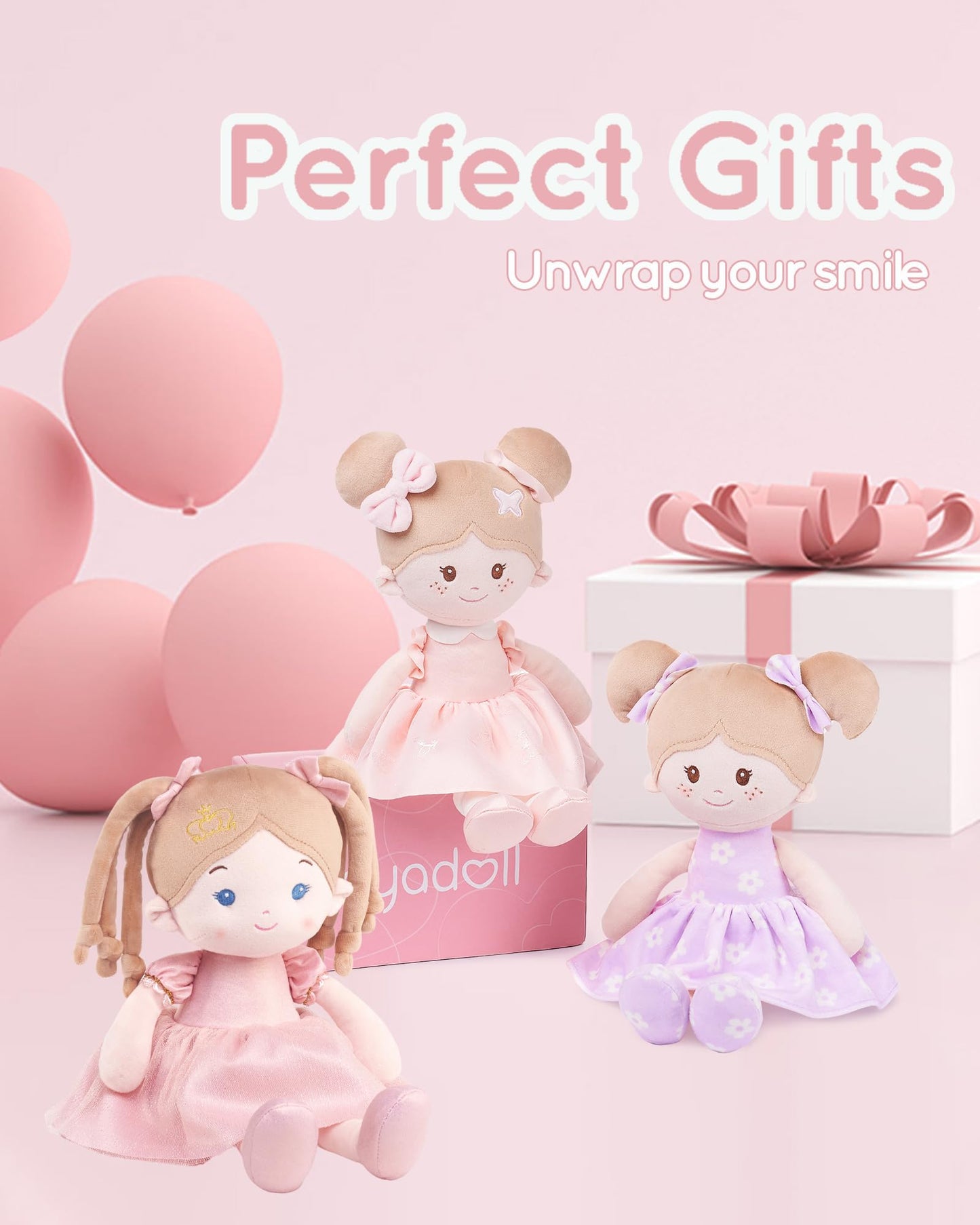 LeyaDoll Soft Baby Doll Toys (16''), My First Baby Rag Doll for 1 Year-Old Girl Birthday Gift, Christmas Plush Toys Gift for Toddler Kids Infants-Princess-Coral