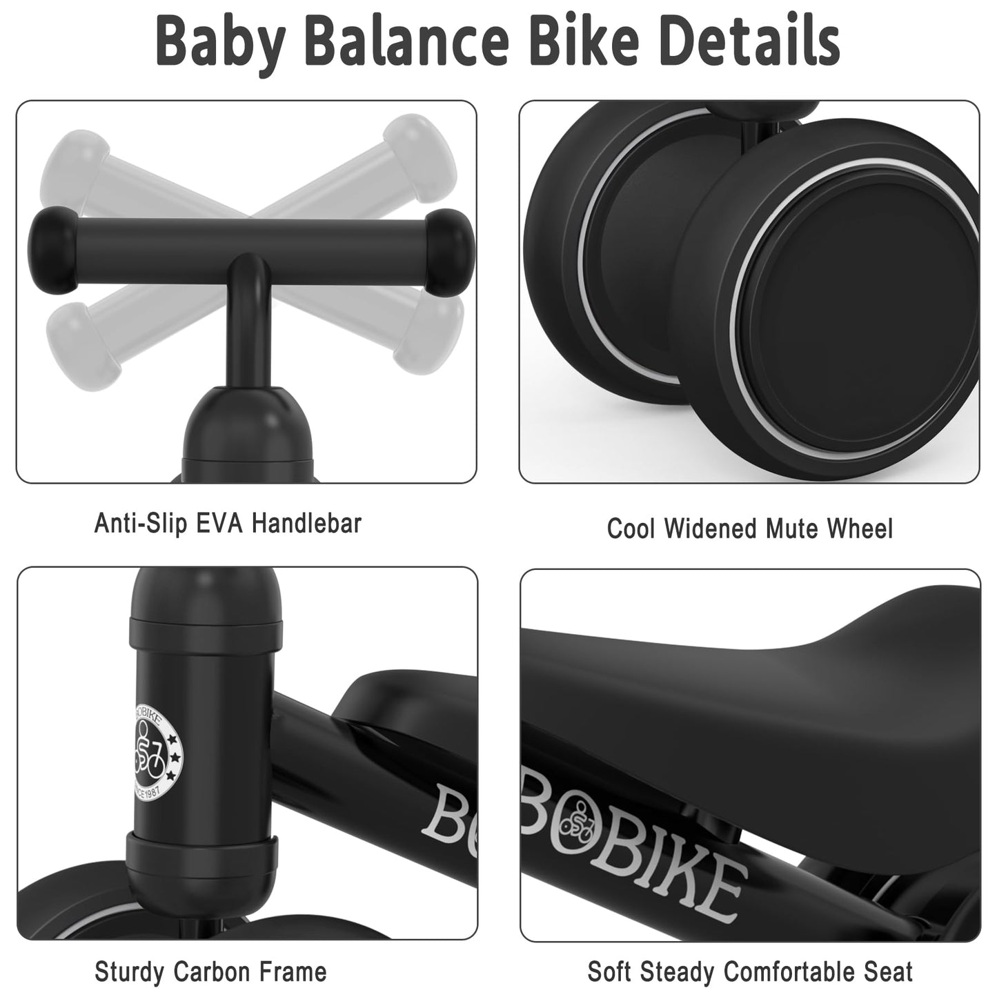 Baby Balance Bike Toys for 12-36 Months Kids Toy Boy Girls Gifts Toddler Best First Birthday Gift Children Walker No Pedal Infant 4 Wheels Bicycle (Black)