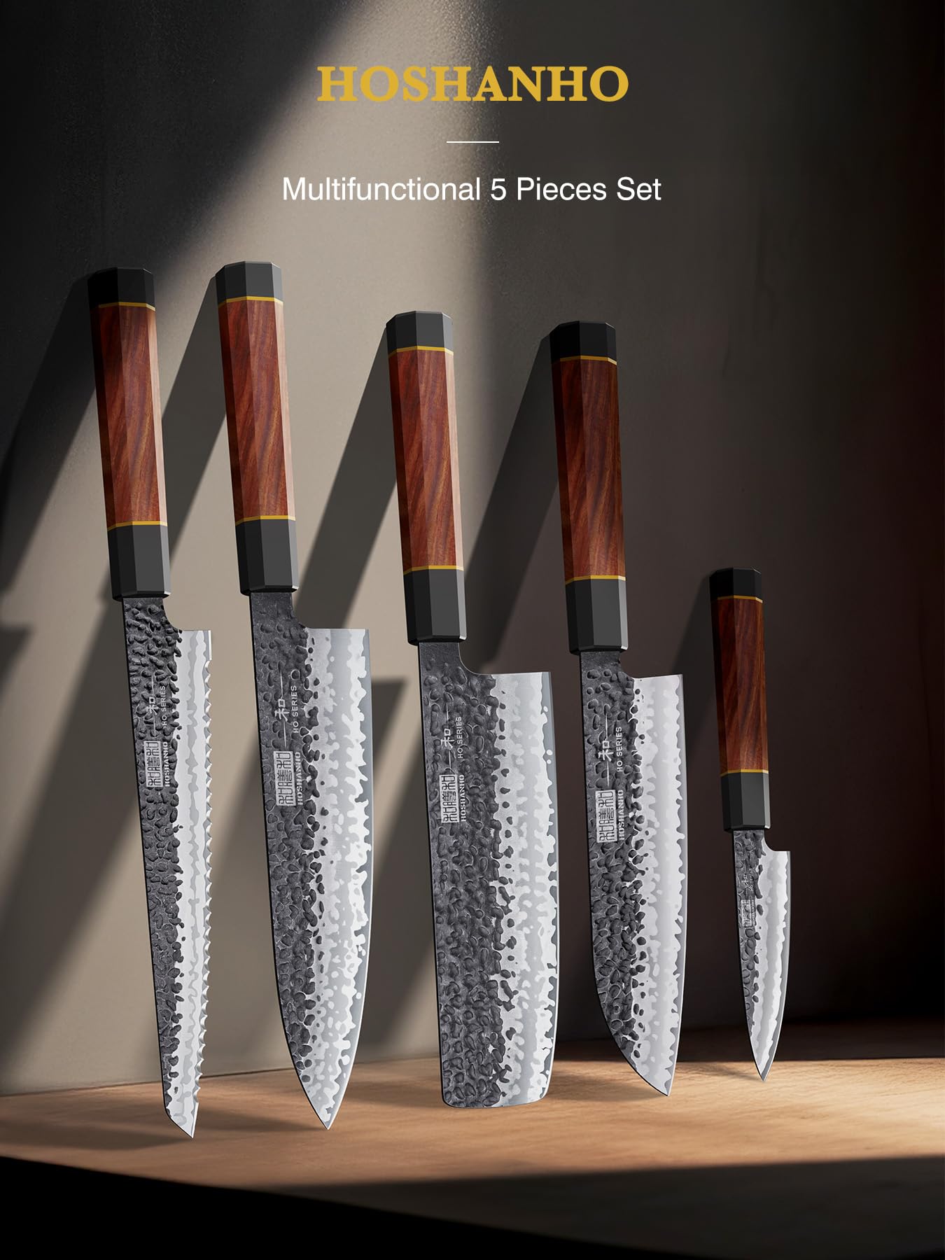 HOSHANHO 5 Pieces Knife Set, Japanese High Carbon Steel Kitchen Knife Sets, Professional Ultra Sharp Chef Knives Set with Ergonomic Rosewood Handle