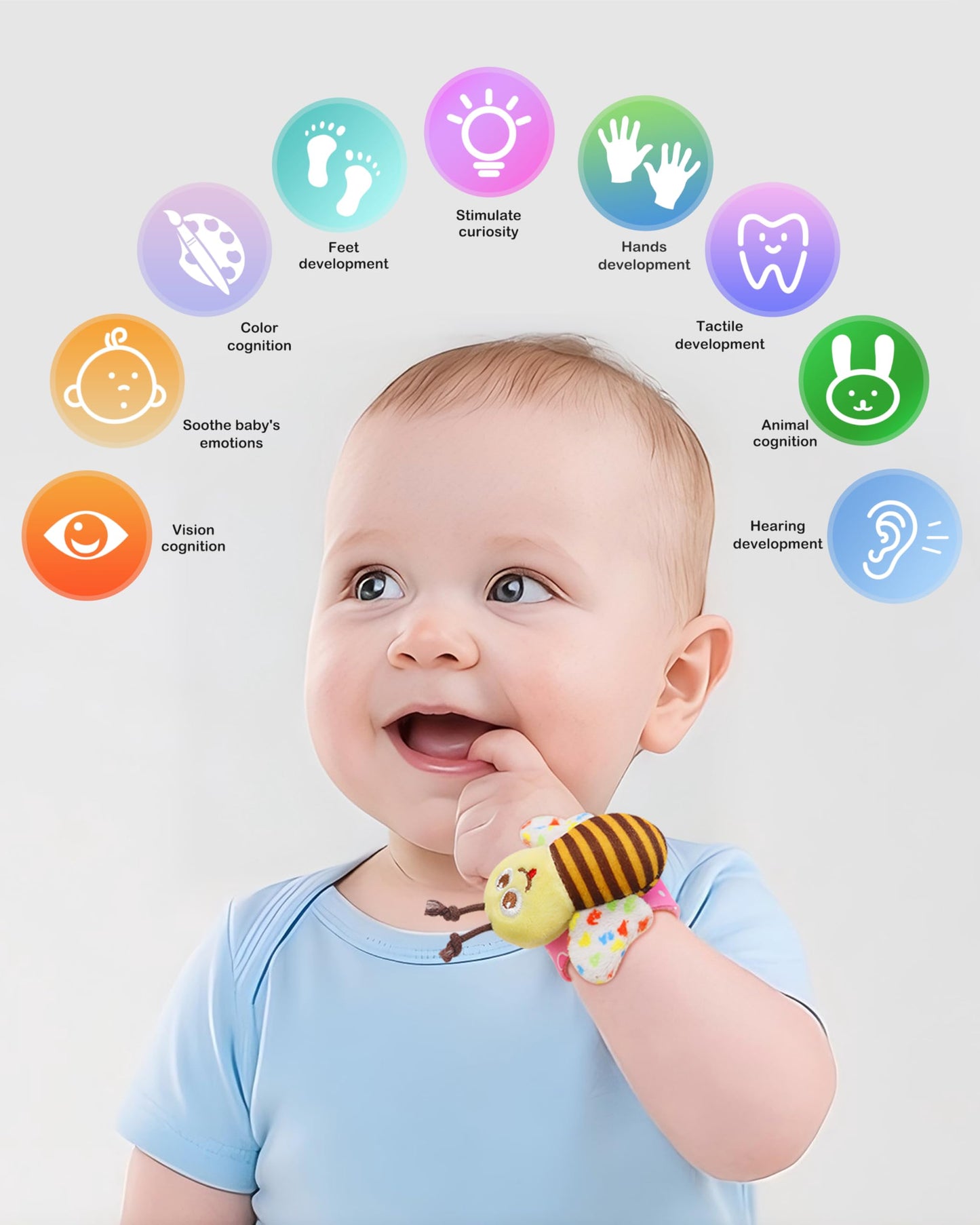 Bloobloomax Wrist Rattle Socks and Foot Finder Set, Infant Girl Boy Toys for Babies 0-36 Months, Newborn Hand & Foot Toys for 0 to 3 Years, Baby Shower Gifts Set Mother's Day Gift