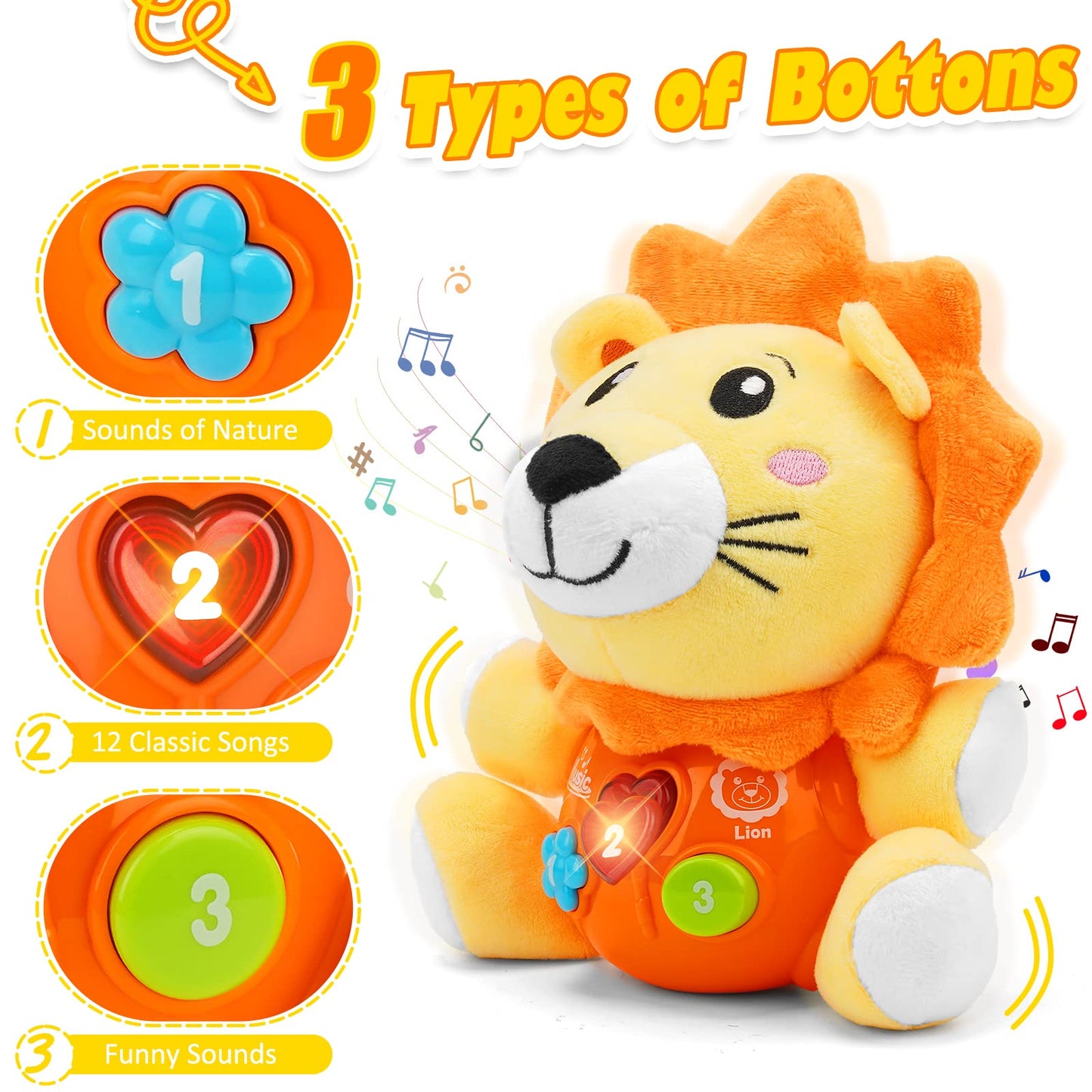 Daboot Baby Toys 6 to 12 Months - Infant Baby Musical Lion Plush Toy for Boys & Girls - Newborn to 1 Year Old