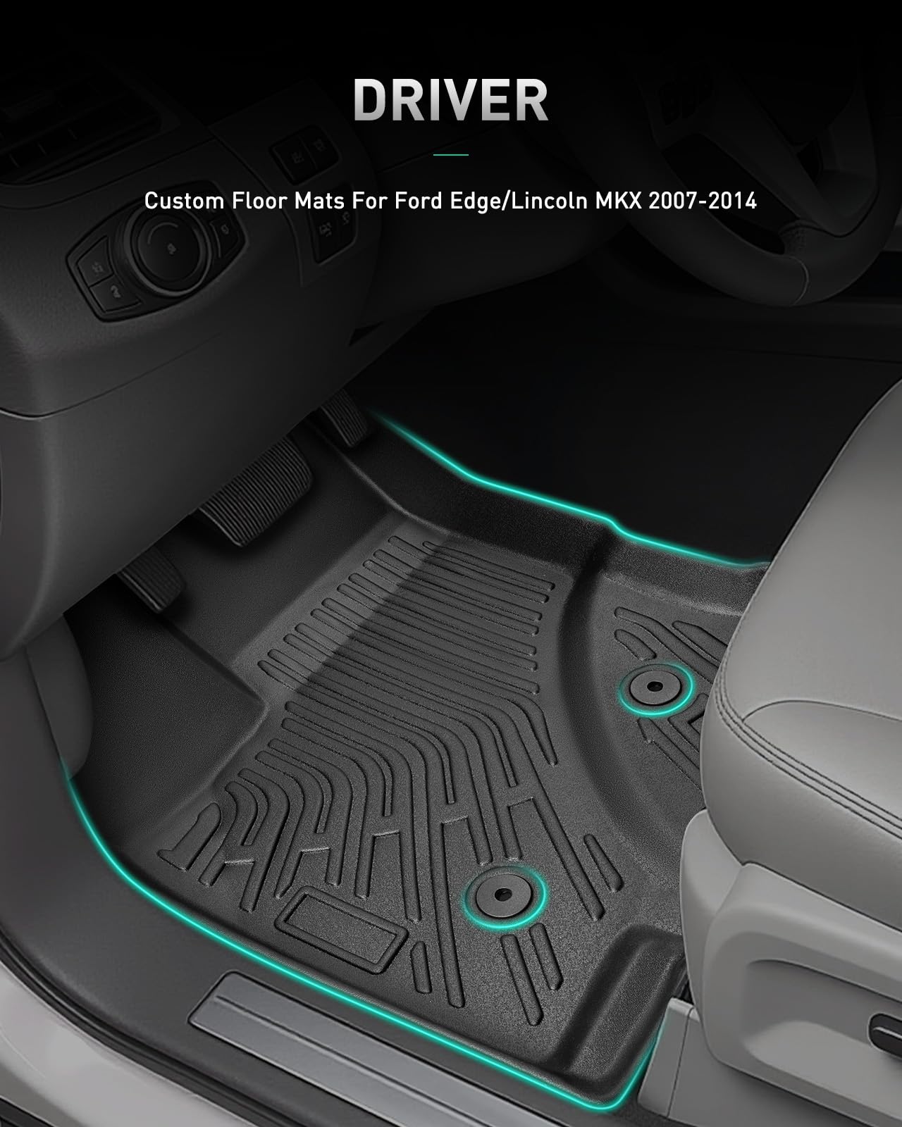 Car Floor Mats for Ford Edge: 2007-2014 & for Lincoln MKX 2007-2015 Cargo Liner, All Weather Car Accessories Rubber Carpet Custom Fit for Edge MKX 2007 2008 2009 2010 2011 2012 2013 2014 (Black 4PCS)