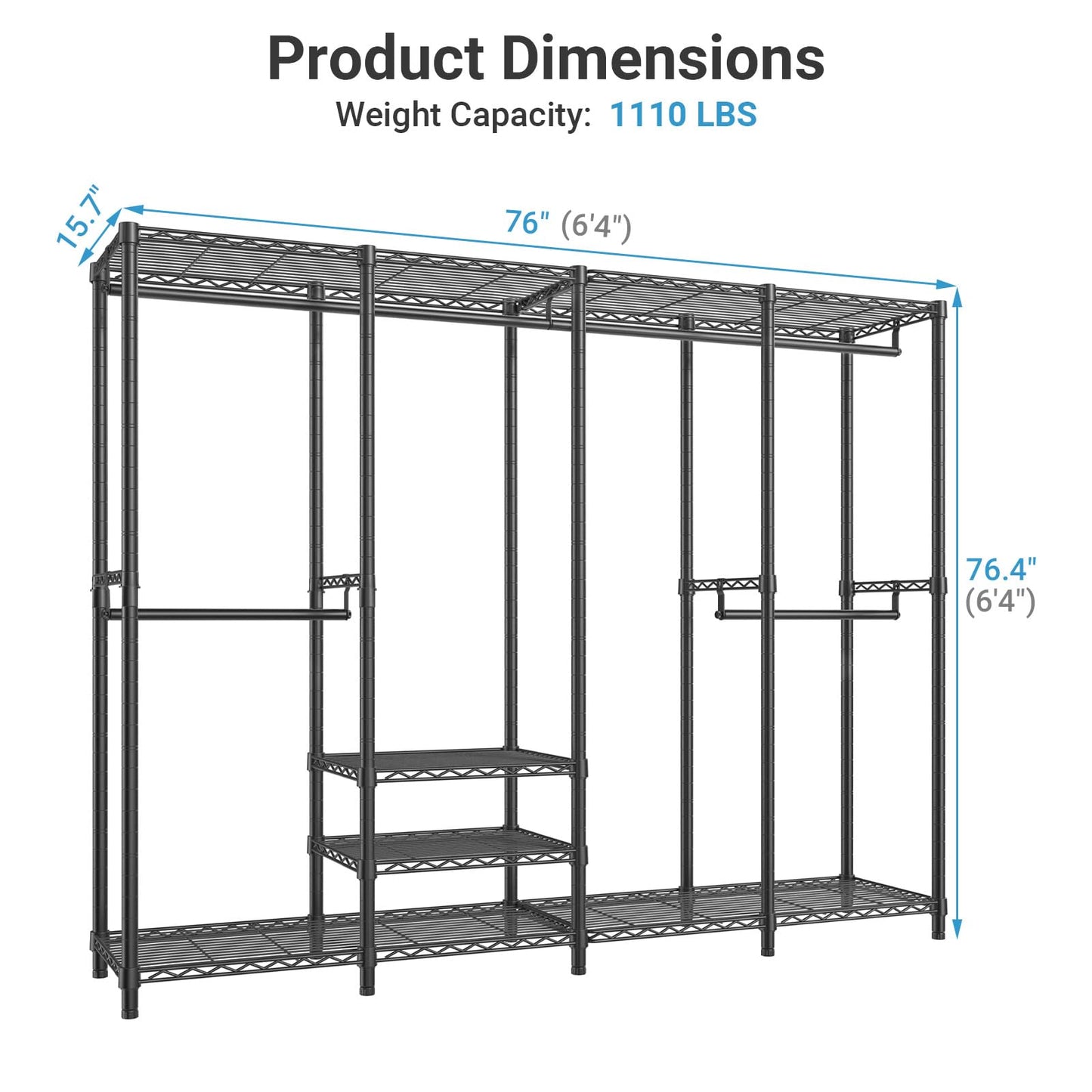 VIPEK V40 Wire Garment Rack Heavy Duty Clothes Rack for Hanging Clothes, Multi-Functional Bedroom Clothing Rack Freestanding Closet Wardrobe Rack, Max Load 1110lbs, Black