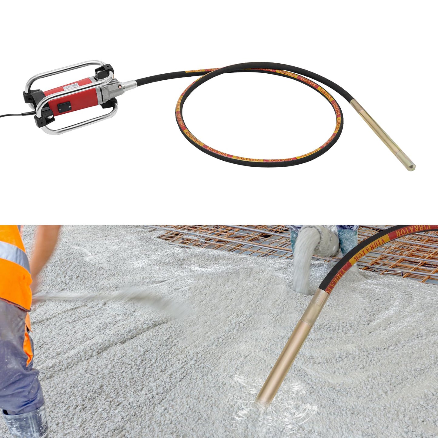 Electric Concrete Vibrator, 2000W 4300r/min, Copper Motor Handheld Concrete Vibrating Tool, Portable Pencil Cement Vibrator with Shaft of 13.12ft / 4m, Remove Air Bubble and Level Concrete (Red)