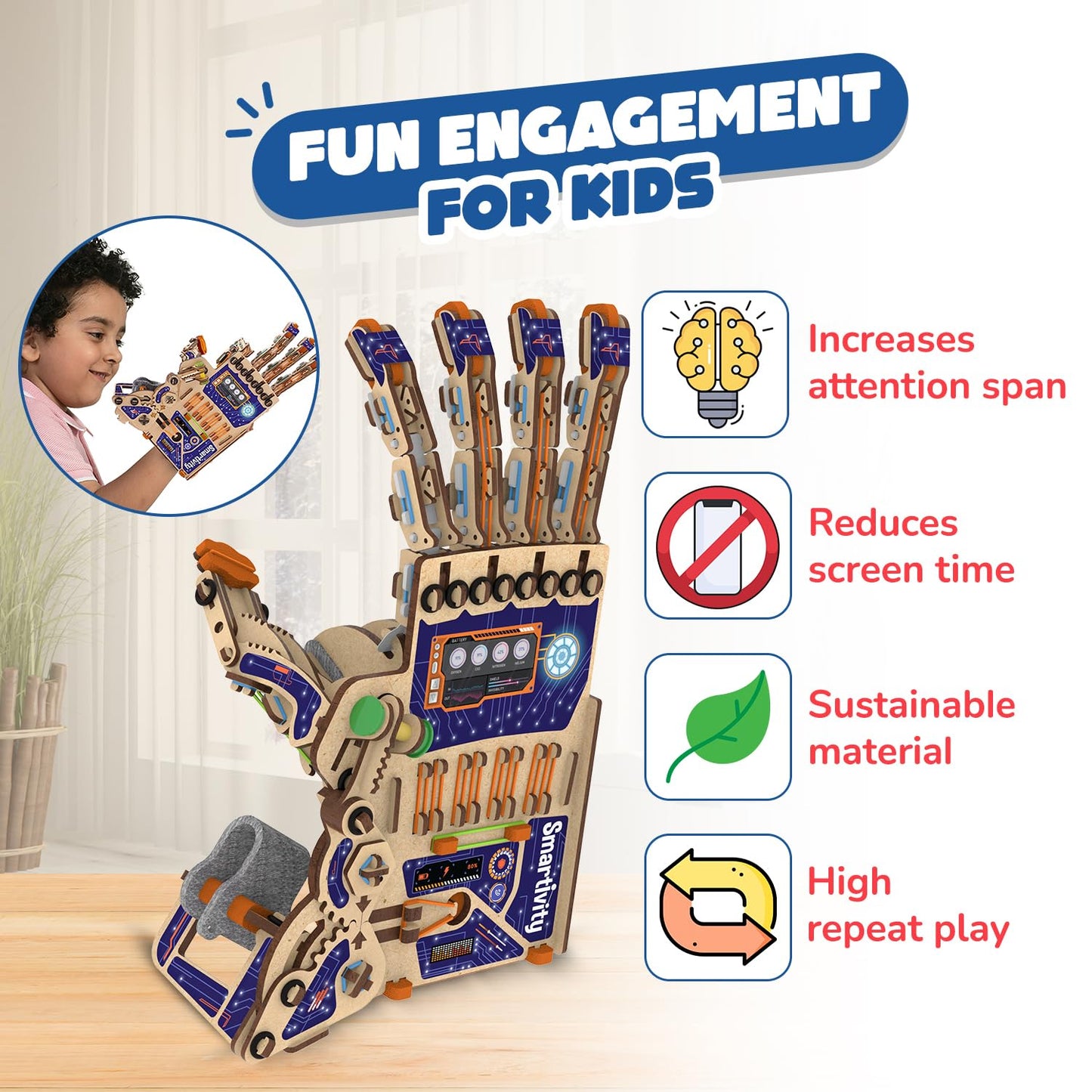 Smartivity DIY Robotic Mechanical Hand STEM Toy for Kids 8-14 Years Old | Parents Choice Award Winner I Birthday Gift for Kids | Engineering Kit for 8, 9, 10, 11, 12, 13, 14 Years Old Boys & Girls