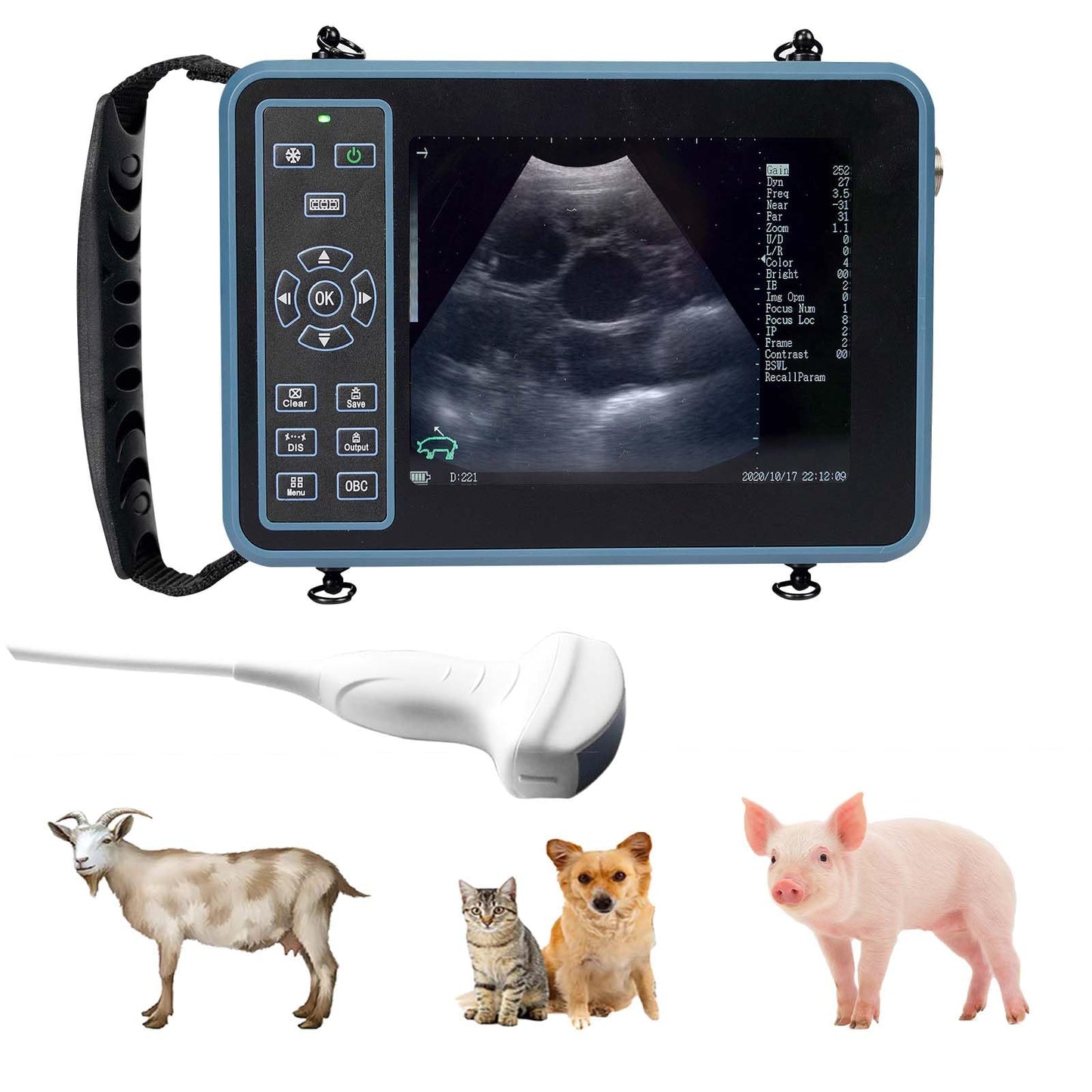 DAWEI Veterinary Ultrasound Machine for Pregnancy Portable Scanner with 3.5Mhz Convex Probe Waterproof Probe for Pig,Sheep,Dog,Cat,Livestock,Pet use