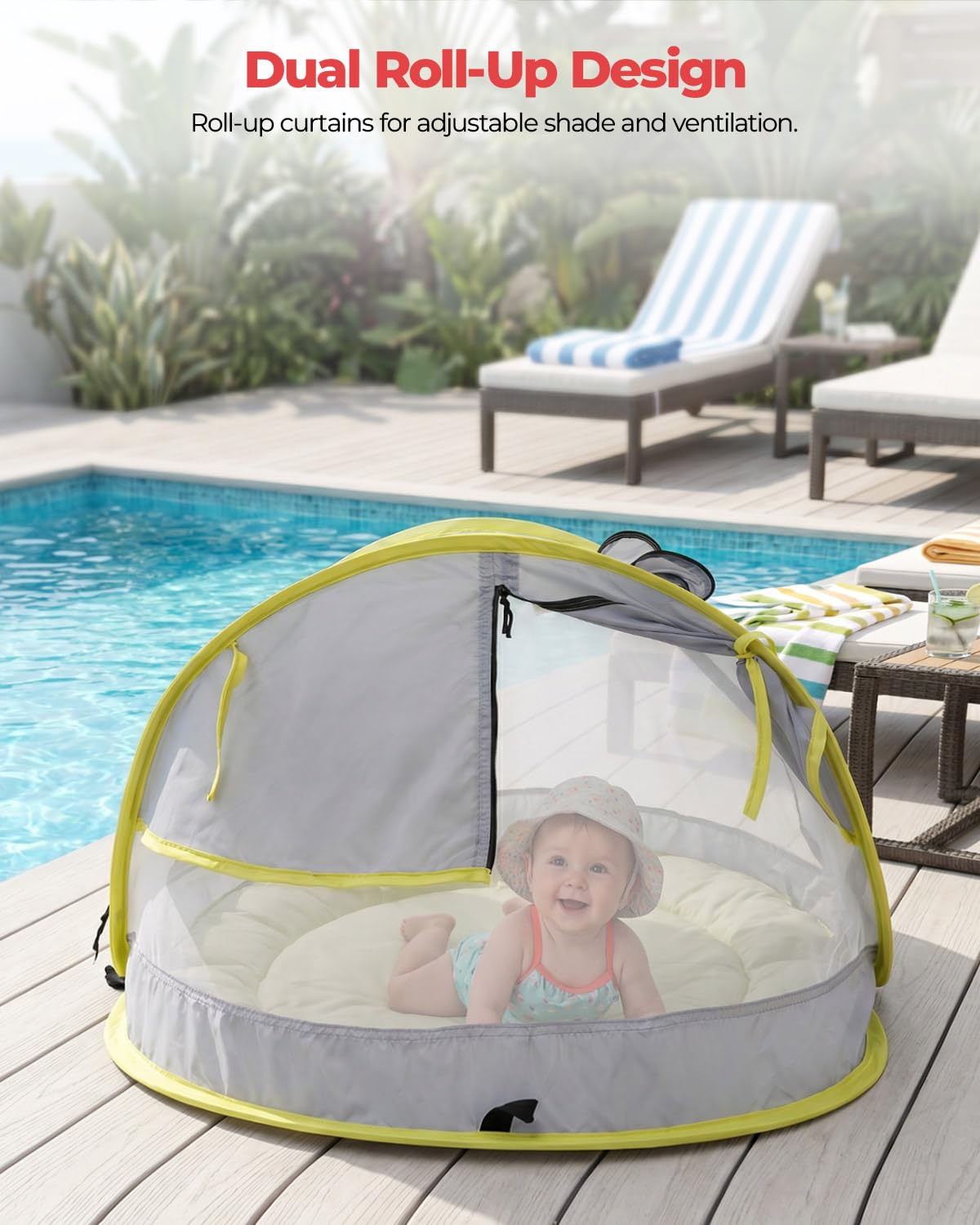 Poray Portable Baby Beach Tent with UPF 50+ Sun Shelter,Mosquito Net and Sunshade, Ideal Pop Up Kids Travel Tent with Carry Bag & 2 Stakes,Outdoor Indoor Play and Sun Protection