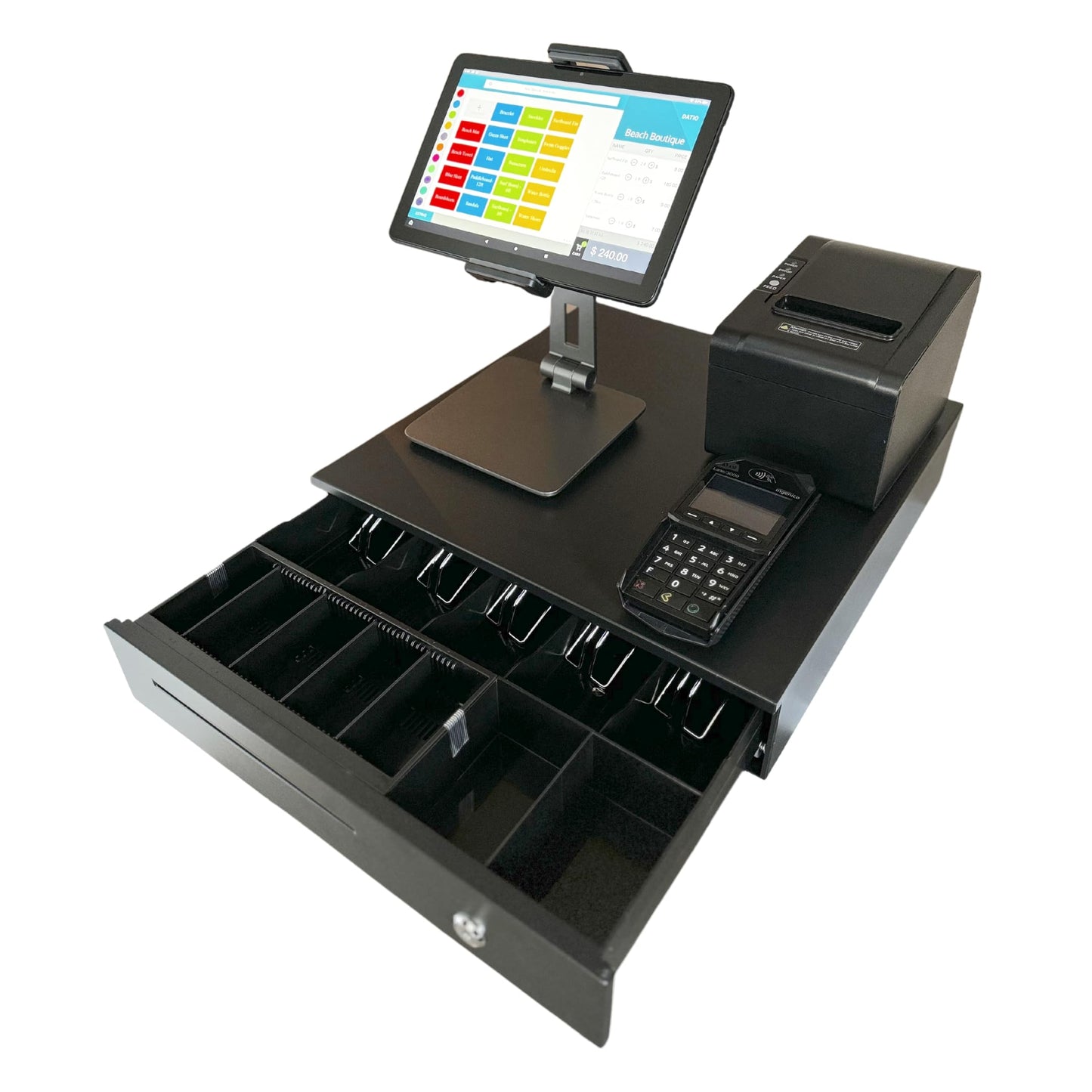 Datio POS System for 10-inch Amazon Fire Tablet Complete Cash Register with Receipt Printer, Cash Drawer, and Stand for Small Business, Retail, Restaurant, Salon
