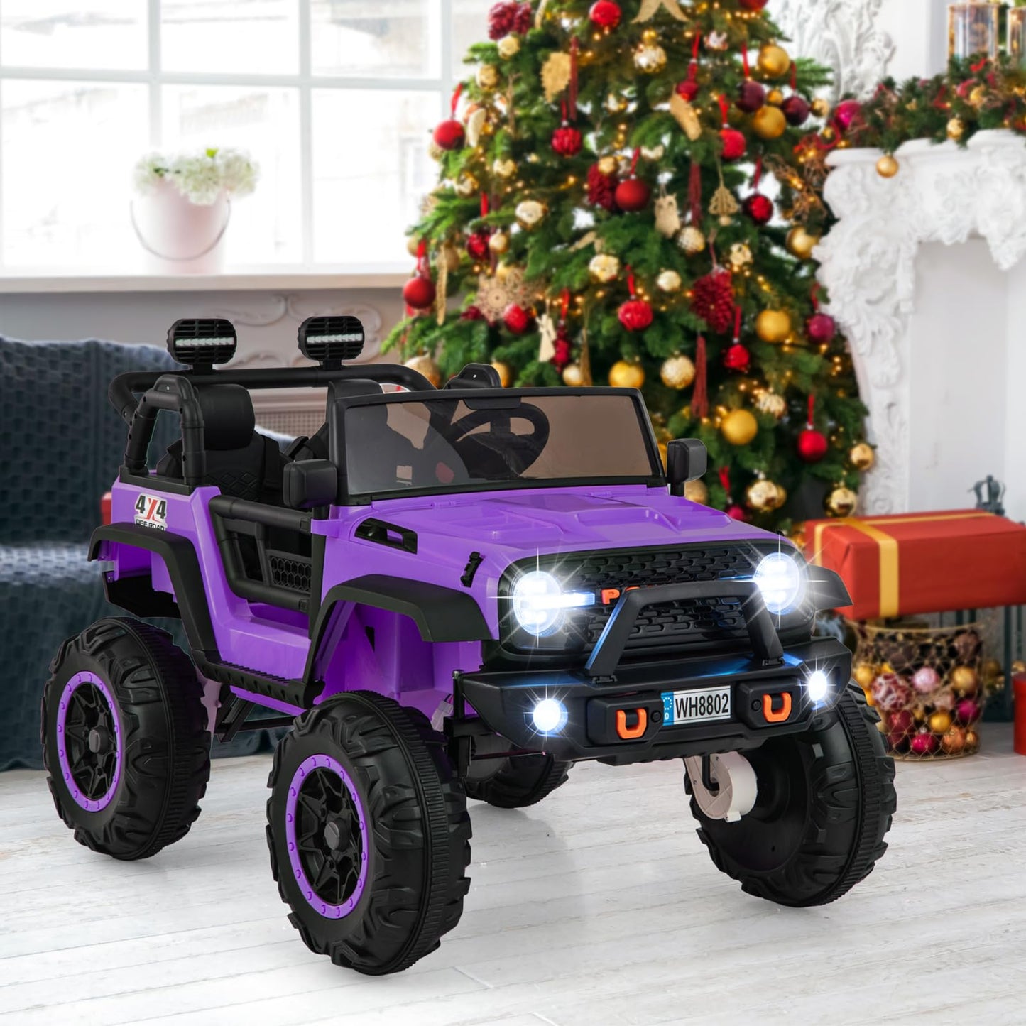 INFANS 24V 2 Seater Ride on Car for Kids, 2WD/4WD Battery Powered with Remote Control, Music, USB, MP3, Spring Suspension, 20" Wide Seat Electric Jeep Toys for Boys Girls Aged 3+ (Purple)