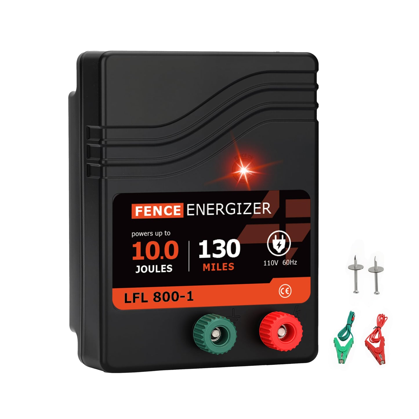 Electric Fence Charger AC Powered 130 Miles, 110 Volt 10 Joule Plug-in Electric Fence Energizer, Output Voltage Max 11.4 KV for Livestock, Preventing Predators from Intruding