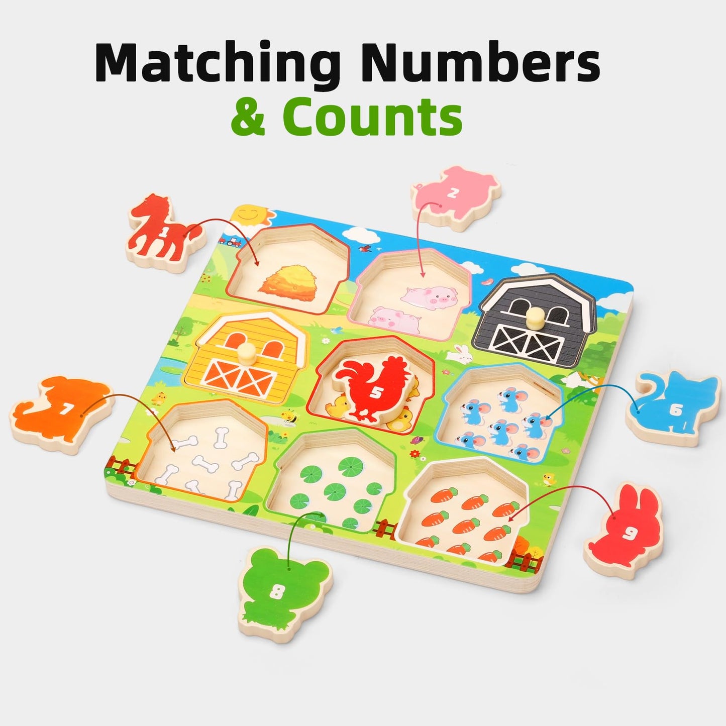 Toddler Wooden Puzzles Ages 1-3, Montessori Toys for 1 2 3 Year Old Boys Birthday Gifts, Farm Animal Peg Puzzles for Toddlers Age 2-4 Girls - Preschool Learning Activities