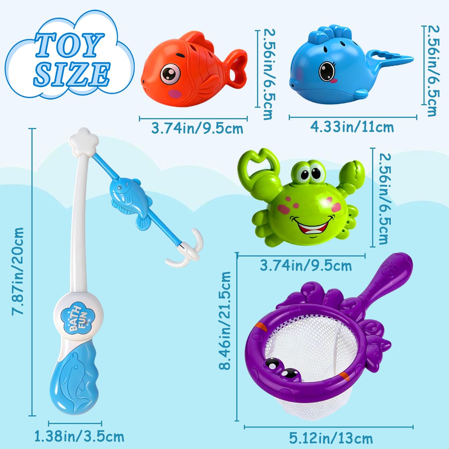 Uermis Baby Bath Toy for Toddlers, Fishing Game Bath Toy with 3 Floating Sea Animals, Fishing Pole & Fishing Net, Fun Bathtub Games for Kids Ages 18 Months+