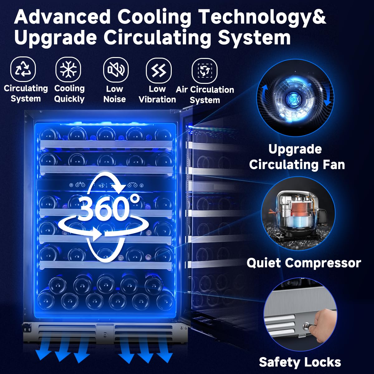 BODEGA 56 Bottles Wine Cooler, 24 Inch Dual Zone Wine Fridge with Double-Layer Glass Door, wine cooler refrigerator with Digital Temperature Control and Temperature Memory,wine cooler for home.