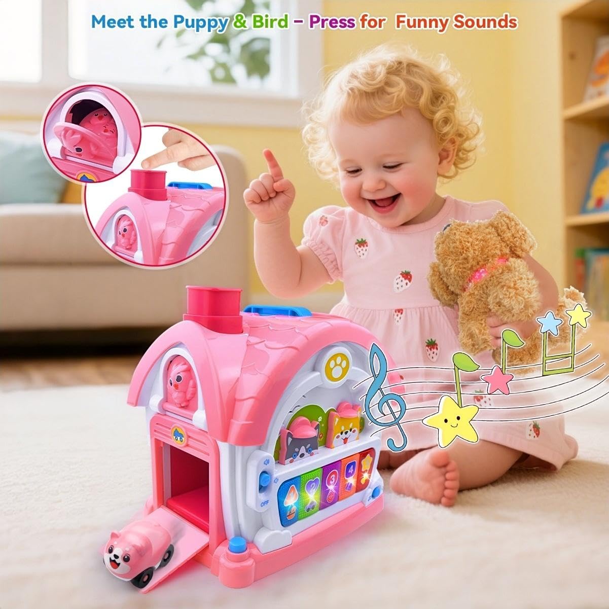OKREVIEW Toys for 1+ Year Old Girls – 9-in-1 Montessori Musical Toddler Activity House with Lights, Sounds, Bilingual Learning, Ideal 1st Birthday Xmas Gifts for Girls Ages 1 2 3
