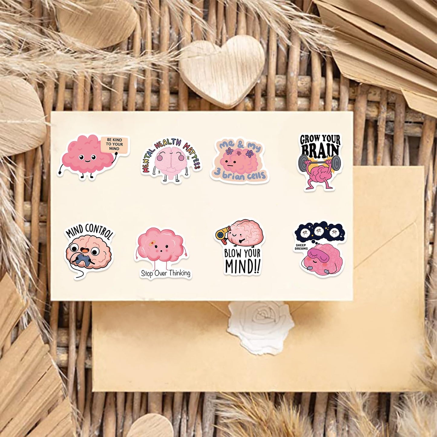 Funny Brain Stickers for Adults, 50PCS Cute Cartoon Brain Stickers Bulk,Vinyl Waterproof Mental Sticker for Water Bottle,Laptop,Phone,Scrapbook,Body Organ Biology Decals